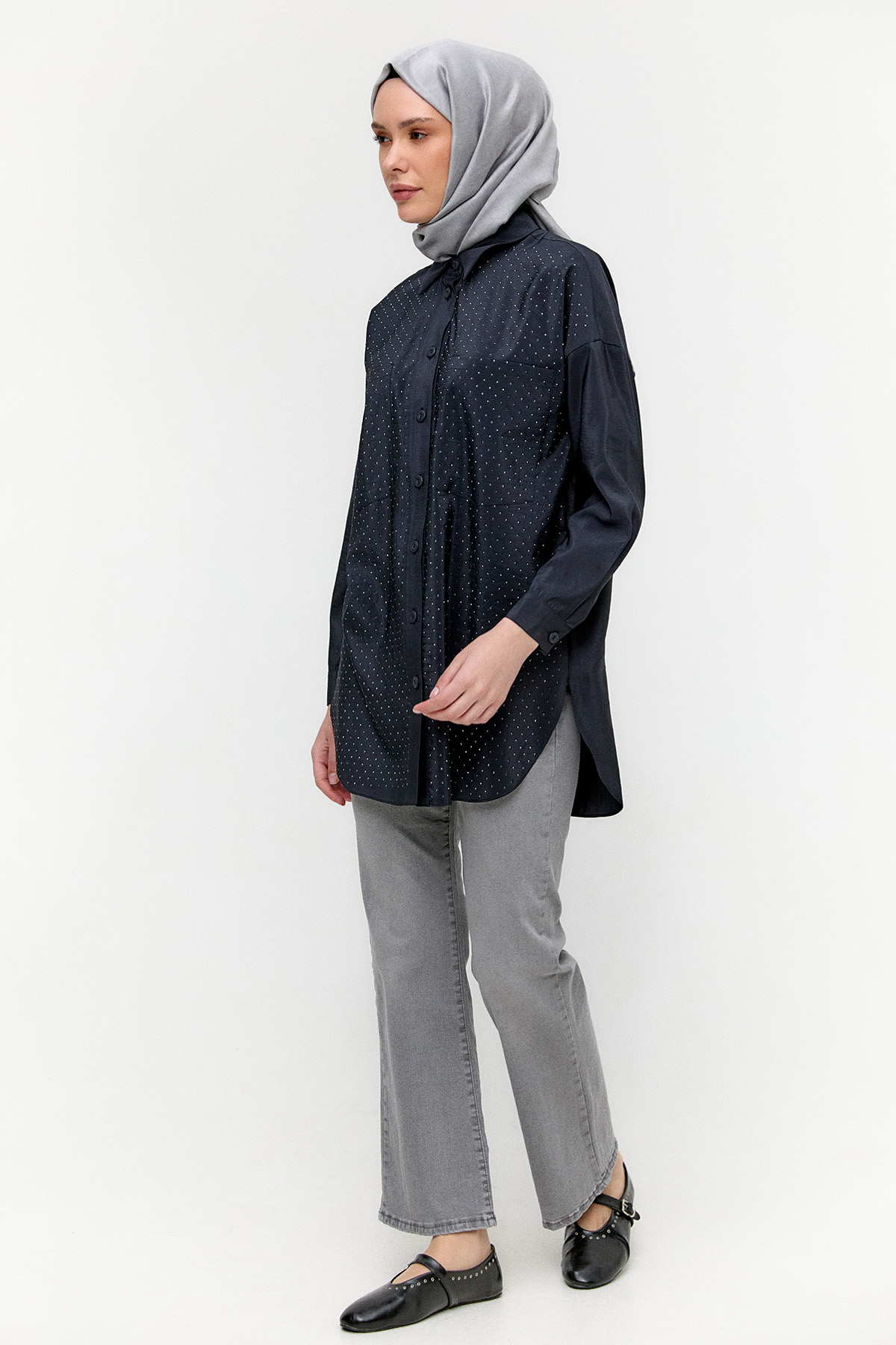 Casual Taşlı Oversize Tunik, Tesettür Giyim