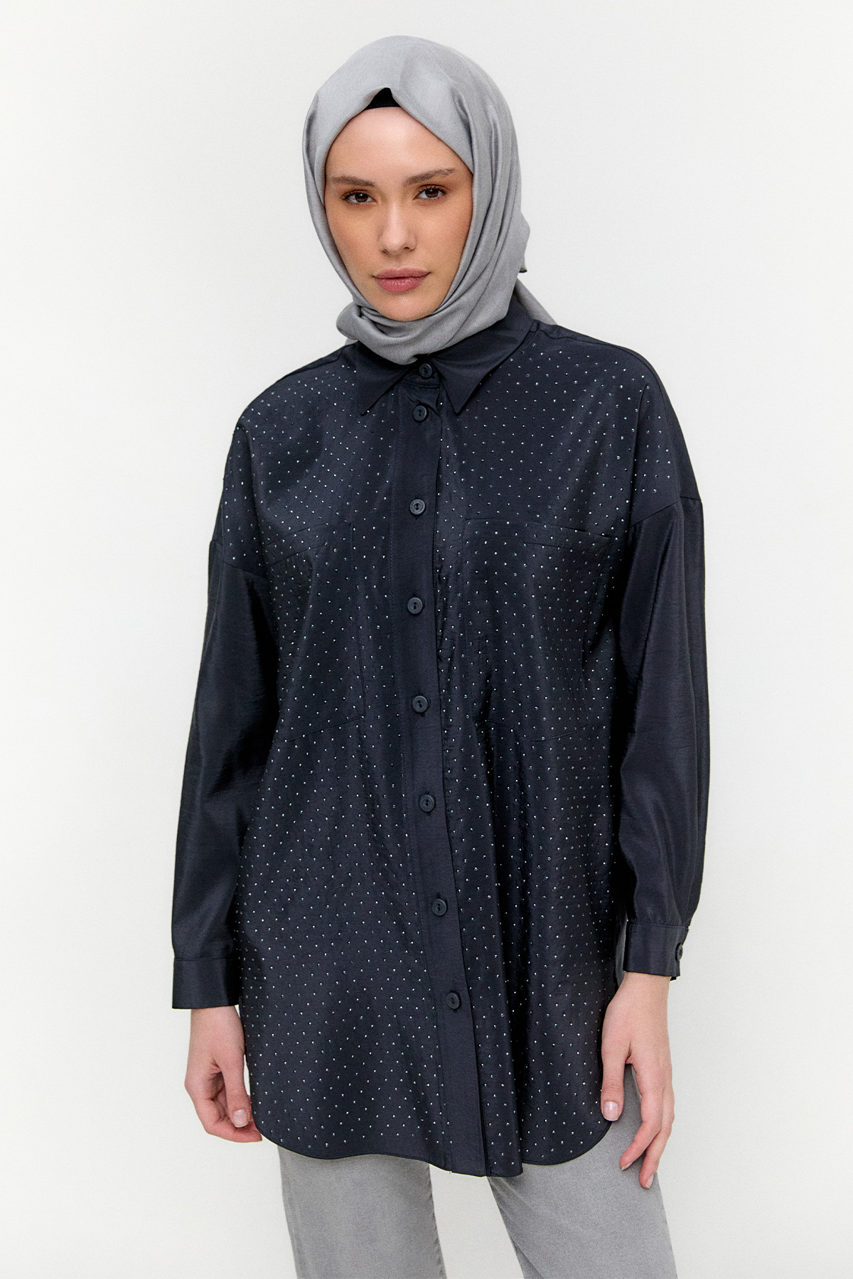 Casual Taşlı Oversize Tunik, Tesettür Giyim