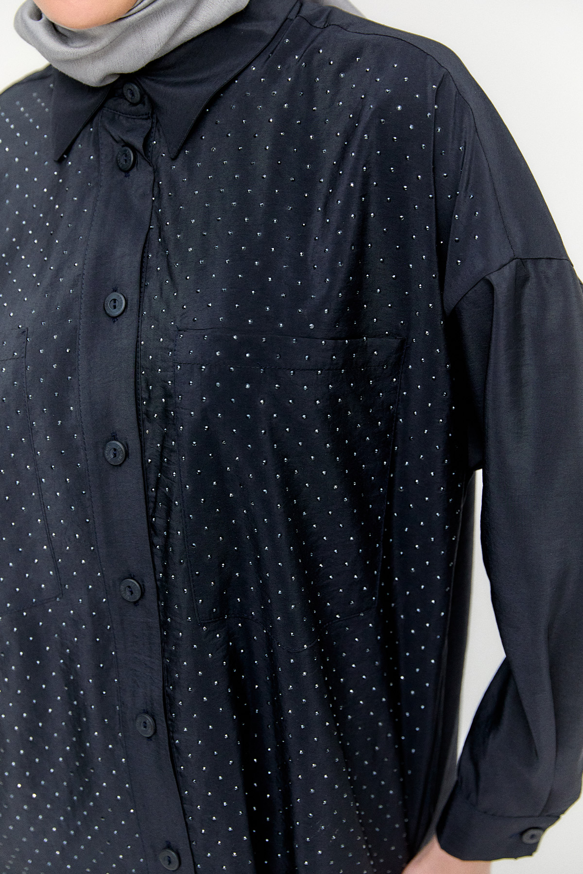 Casual Taşlı Oversize Tunik, Tesettür Giyim