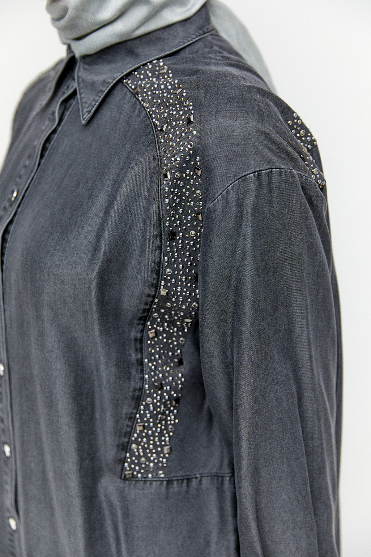 Taş Detaylı Oversize Tunik, Tesettür Giyim