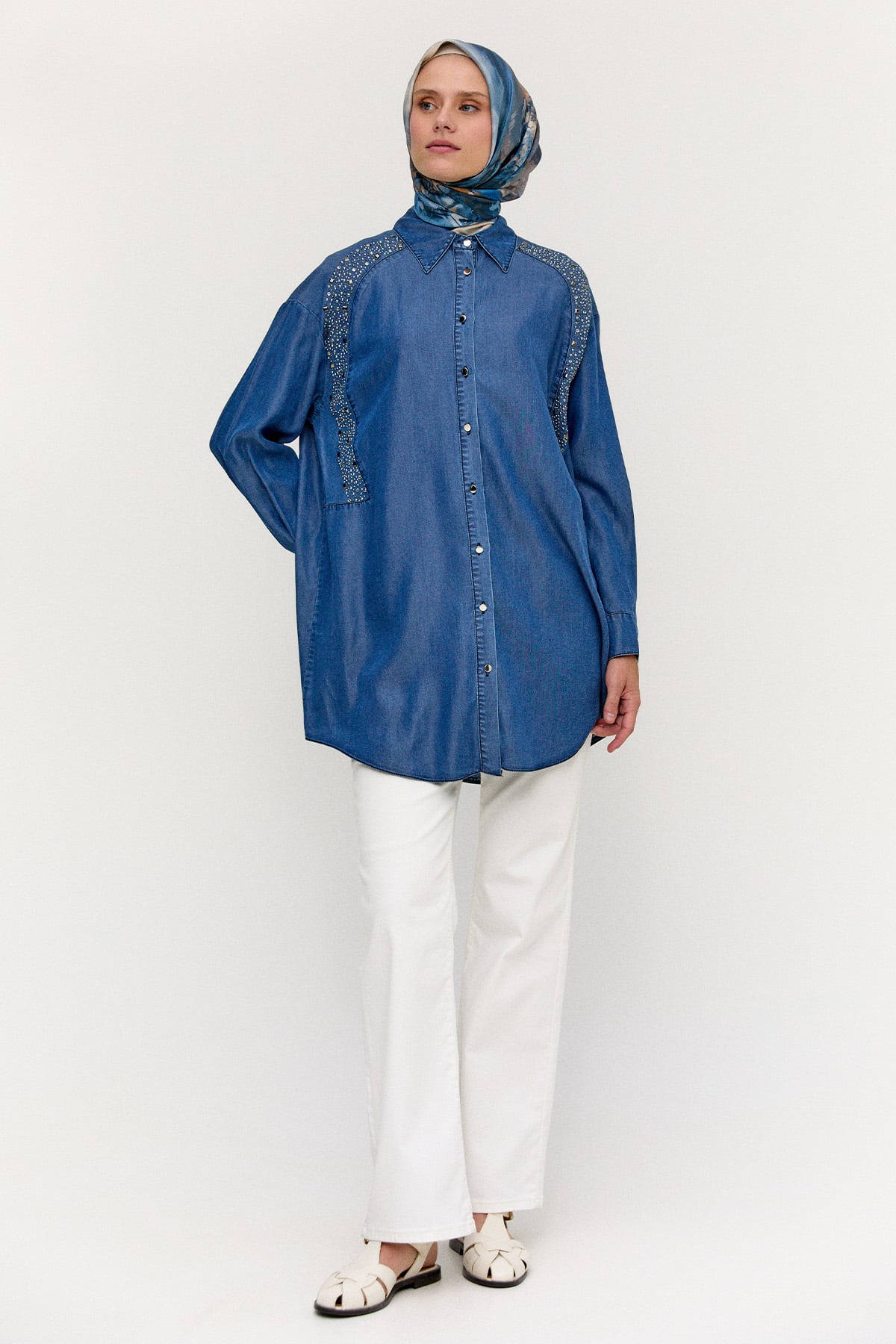 Taş Detaylı Oversize Tunik, Tesettür Giyim
