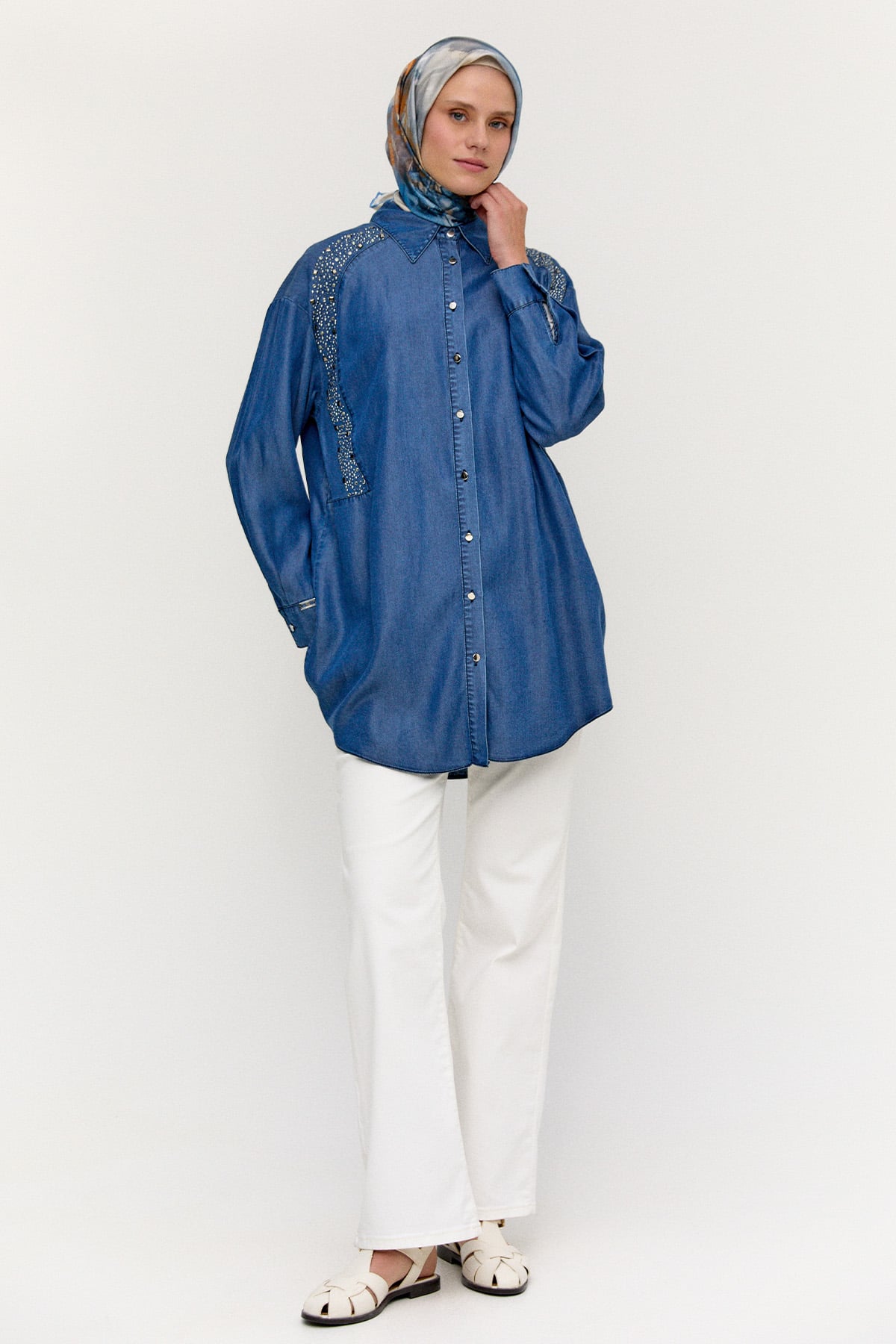 Taş Detaylı Oversize Tunik, Tesettür Giyim