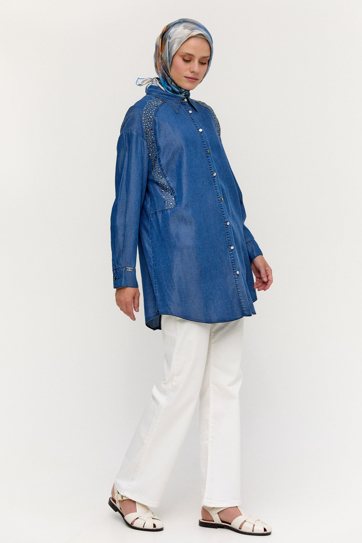 Taş Detaylı Oversize Tunik, Tesettür Giyim