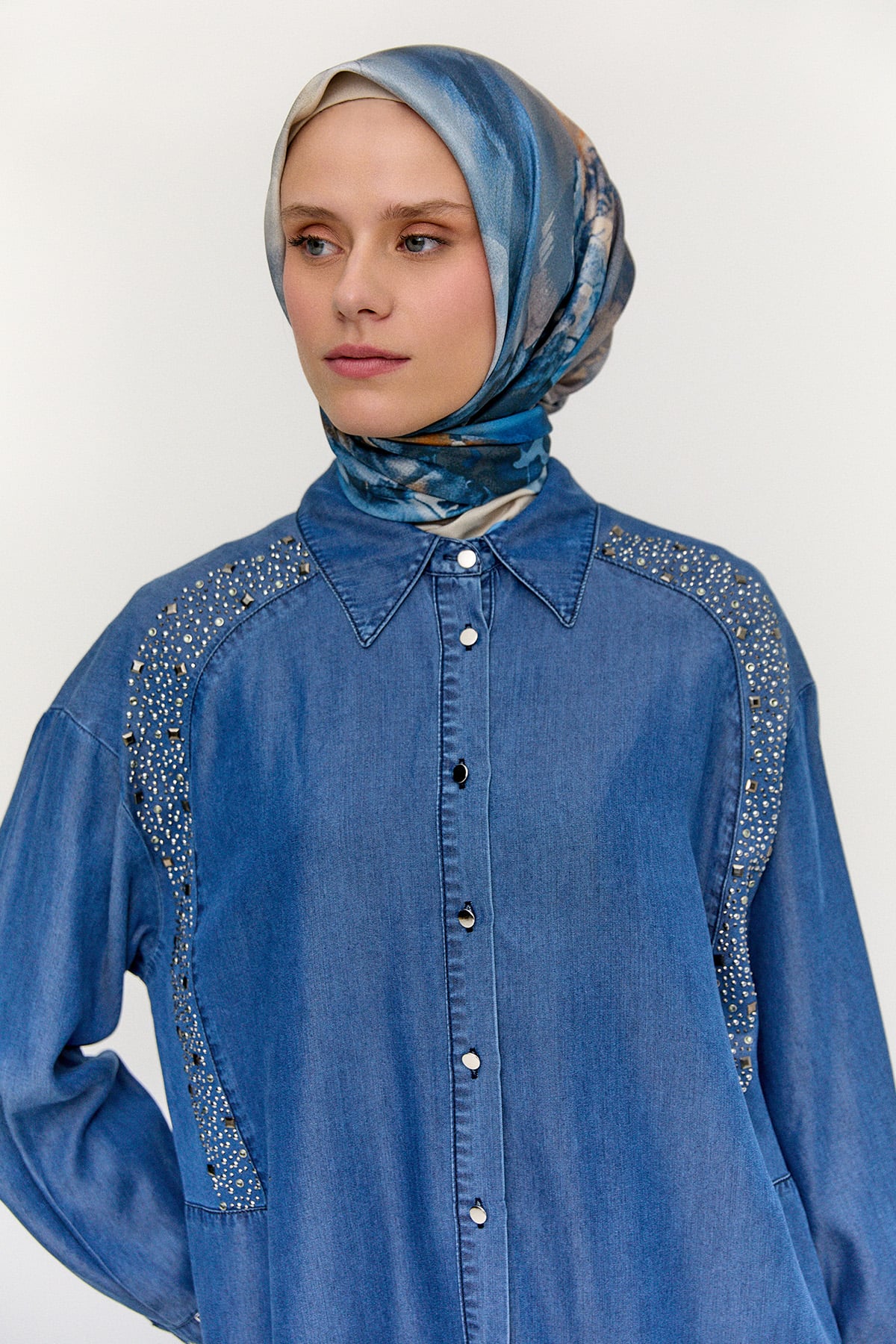 Taş Detaylı Oversize Tunik, Tesettür Giyim