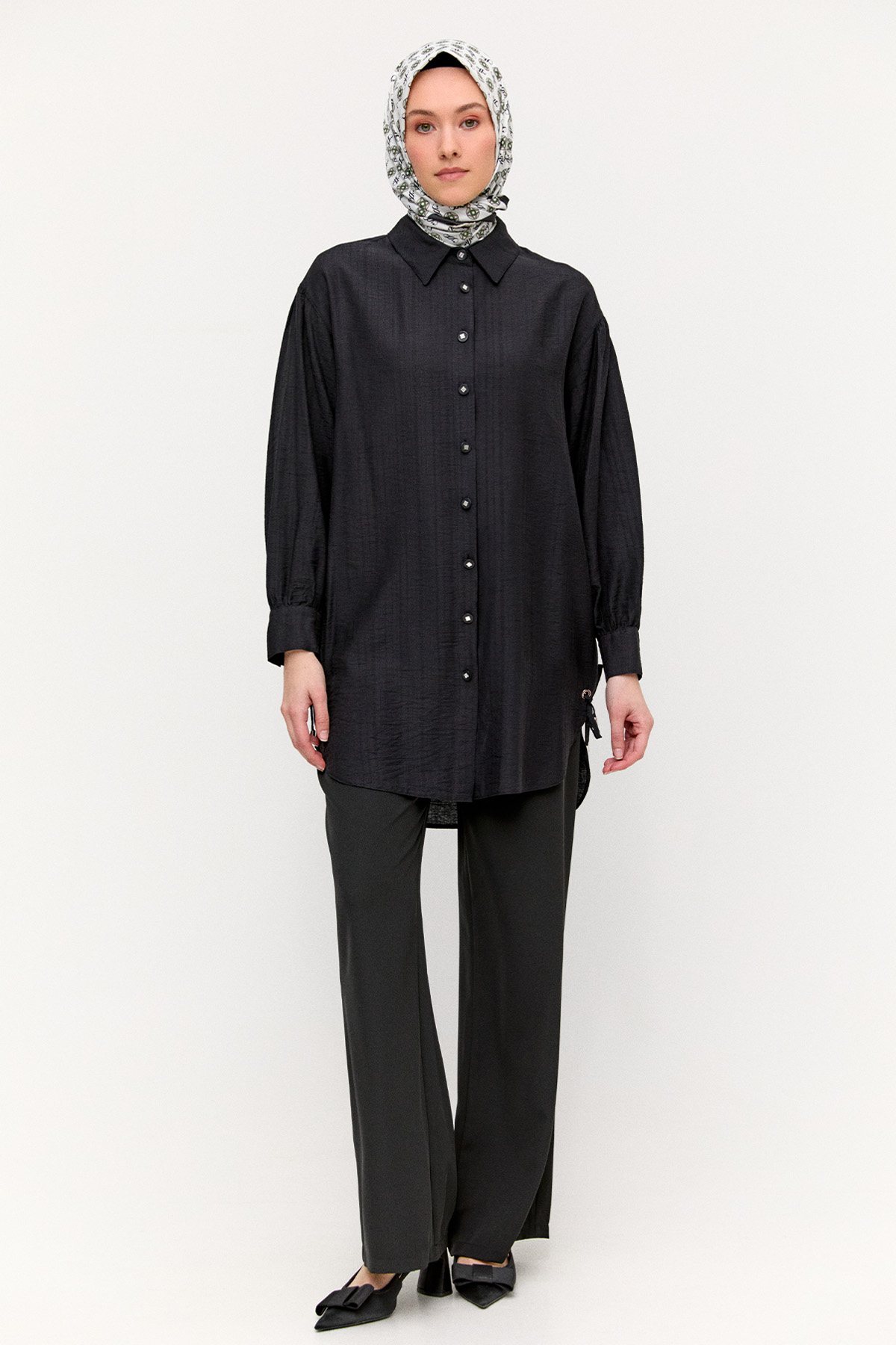 Kuşgözlü Bağlamalı Çizgili Tunik, Tesettür Giyim