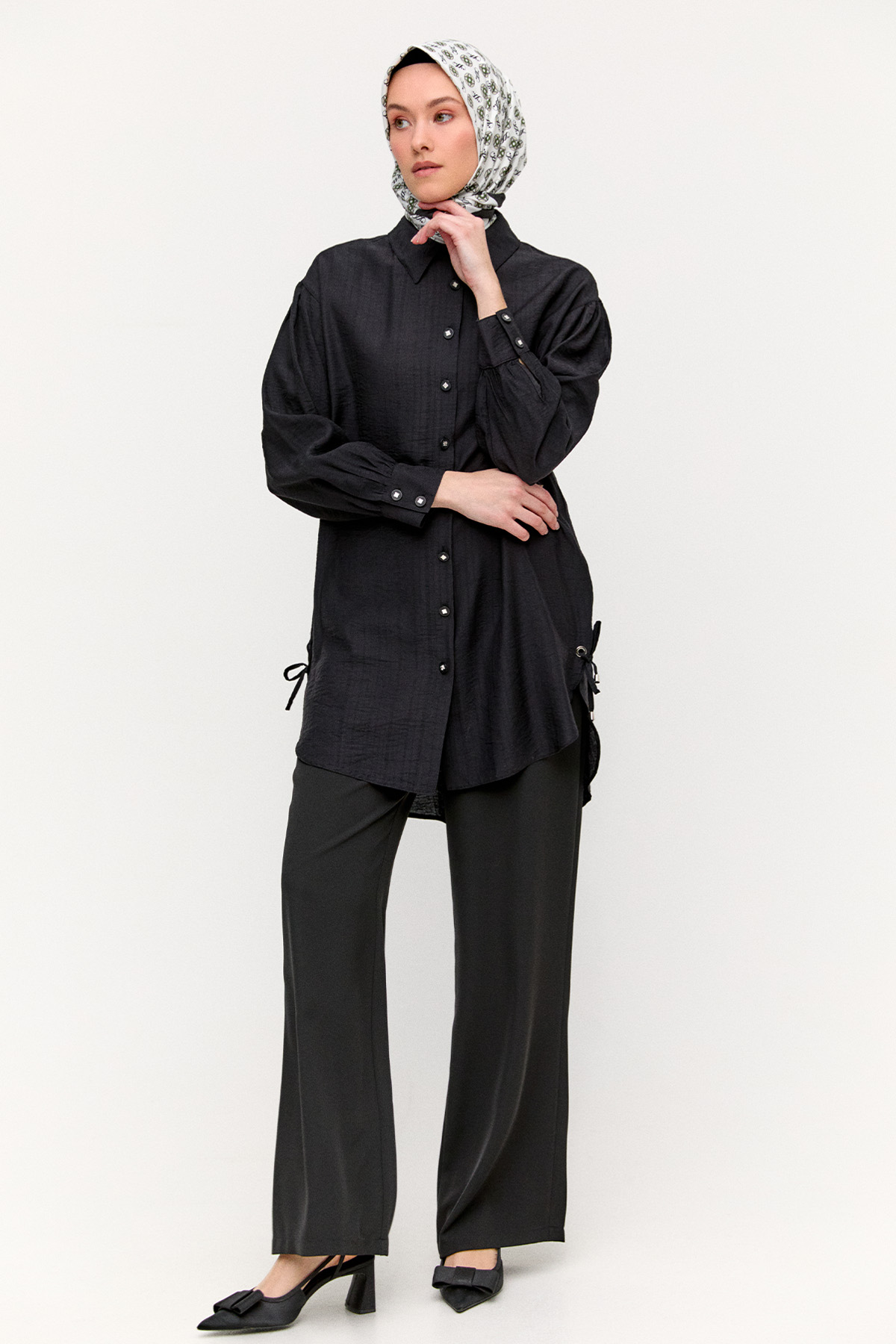 Kuşgözlü Bağlamalı Çizgili Tunik, Tesettür Giyim