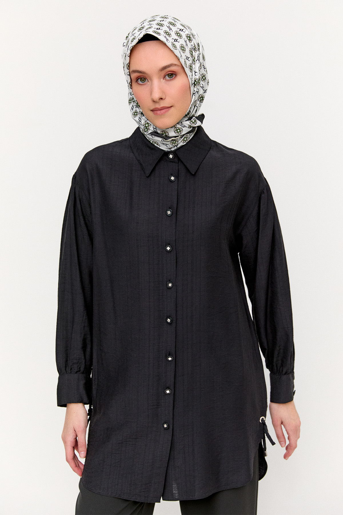 Kuşgözlü Bağlamalı Çizgili Tunik, Tesettür Giyim