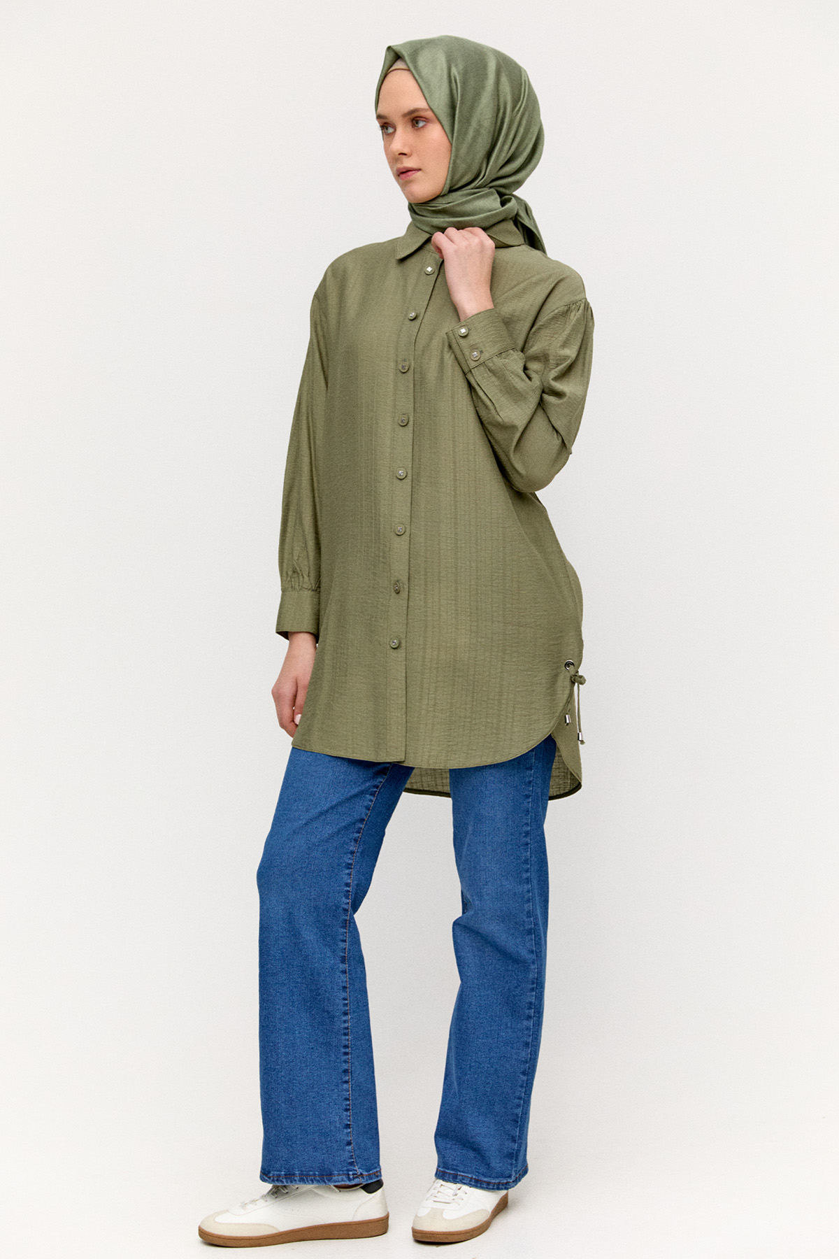 Kuşgözlü Bağlamalı Çizgili Tunik, Tesettür Giyim