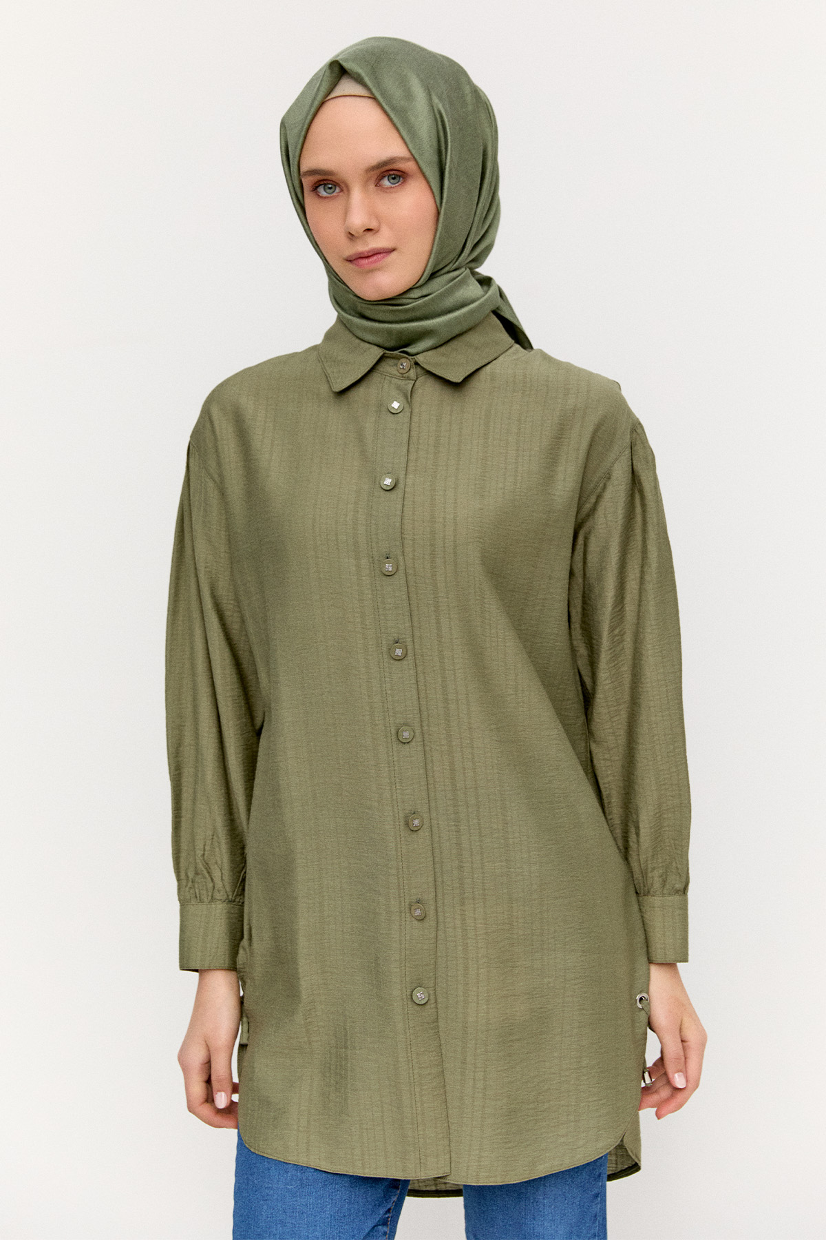 Kuşgözlü Bağlamalı Çizgili Tunik, Tesettür Giyim