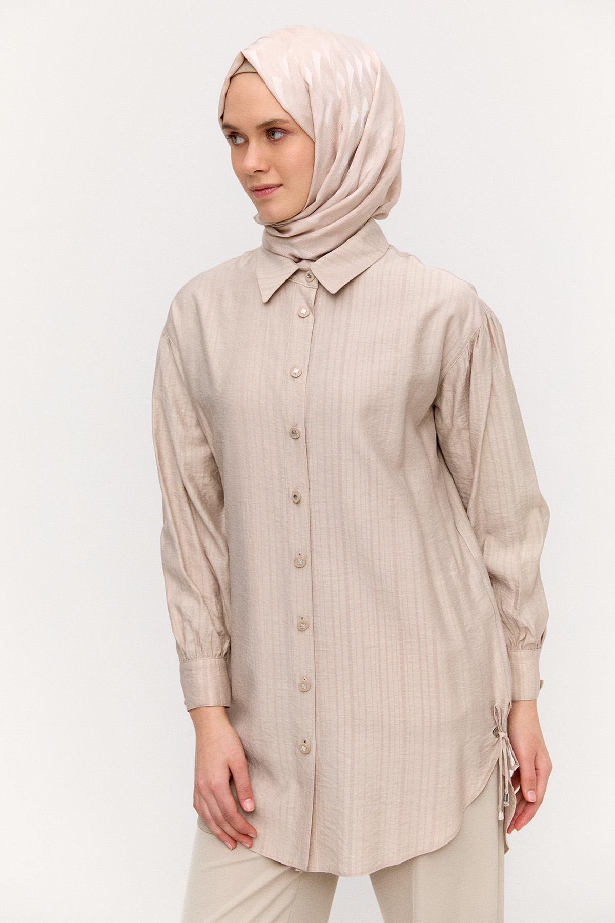 Kuşgözlü Bağlamalı Çizgili Tunik, Tesettür Giyim
