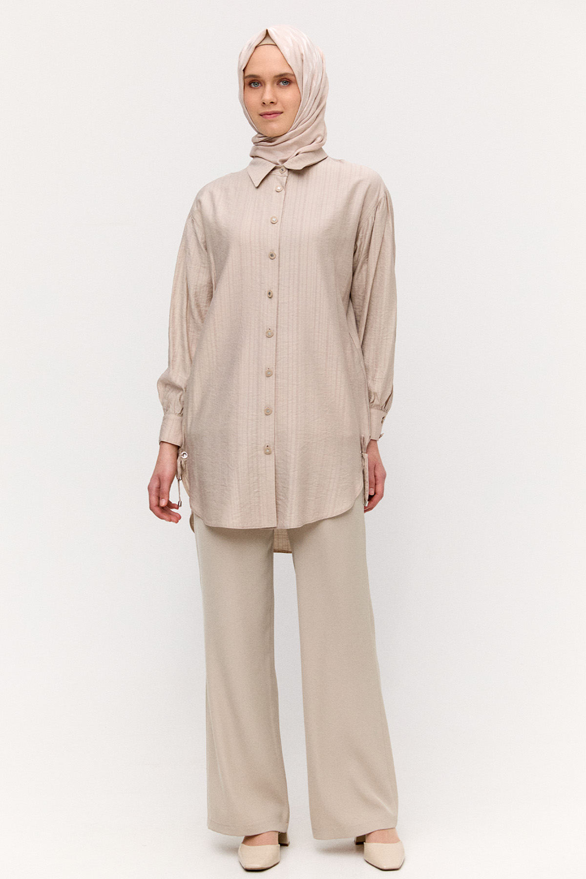 Kuşgözlü Bağlamalı Çizgili Tunik, Tesettür Giyim