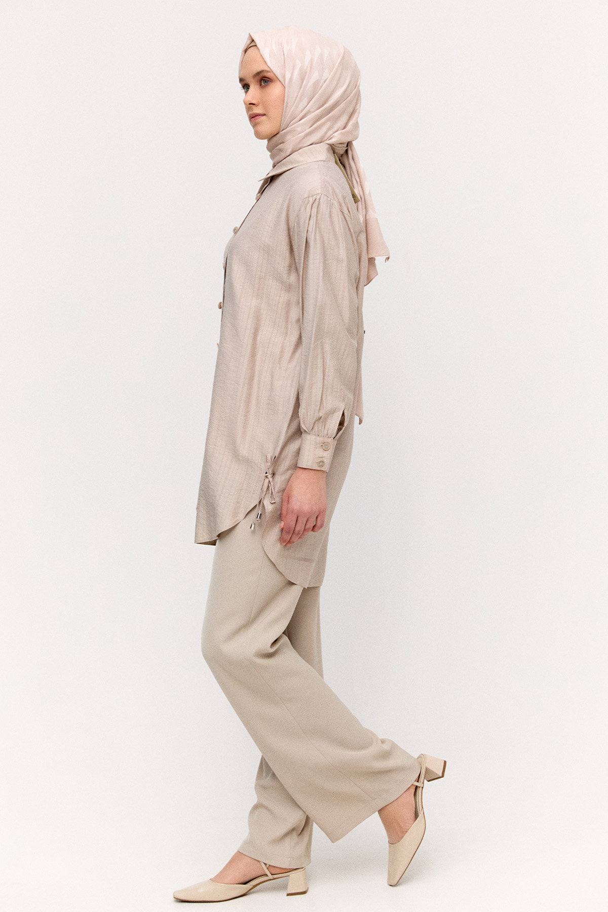 Kuşgözlü Bağlamalı Çizgili Tunik, Tesettür Giyim