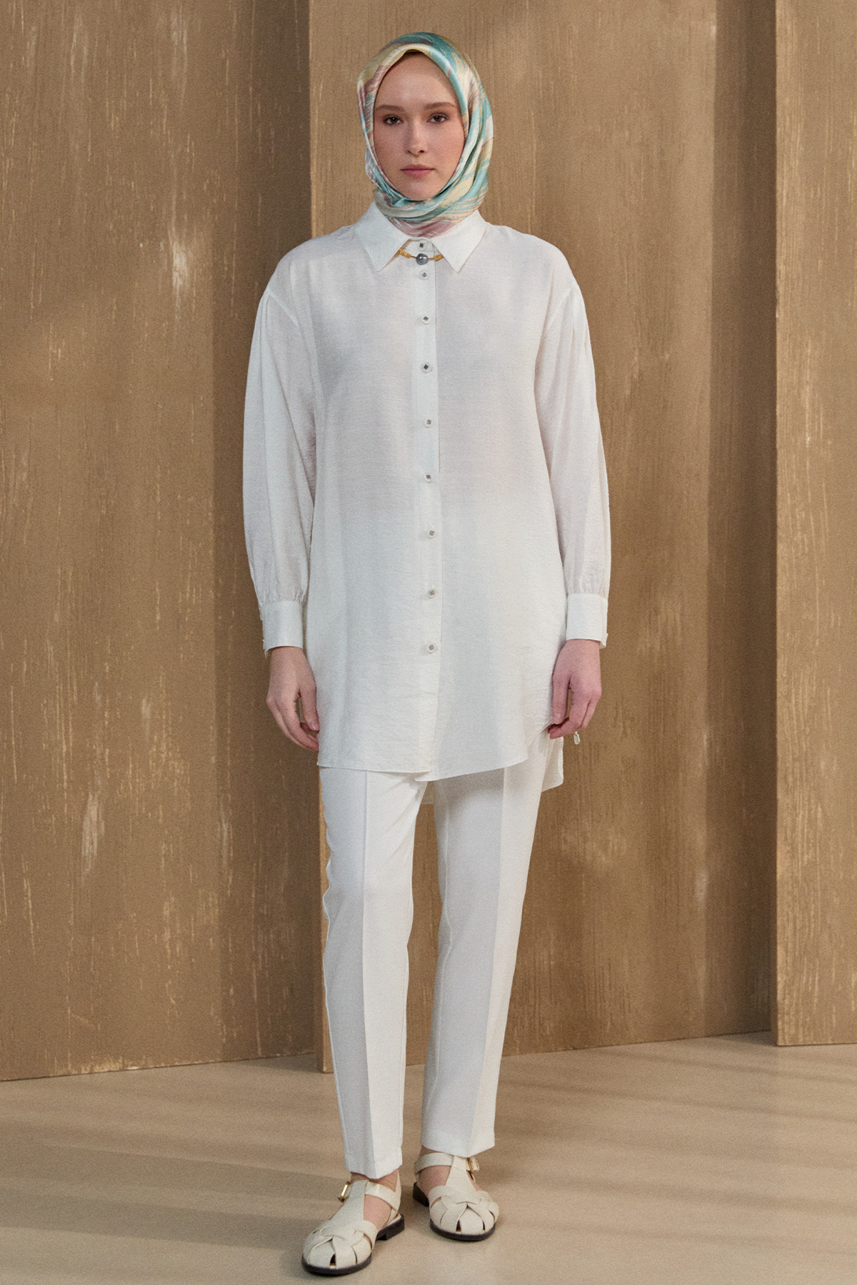 Bağlama Detaylı Çizgi Dokulu Tunik, Tesettür Giyim