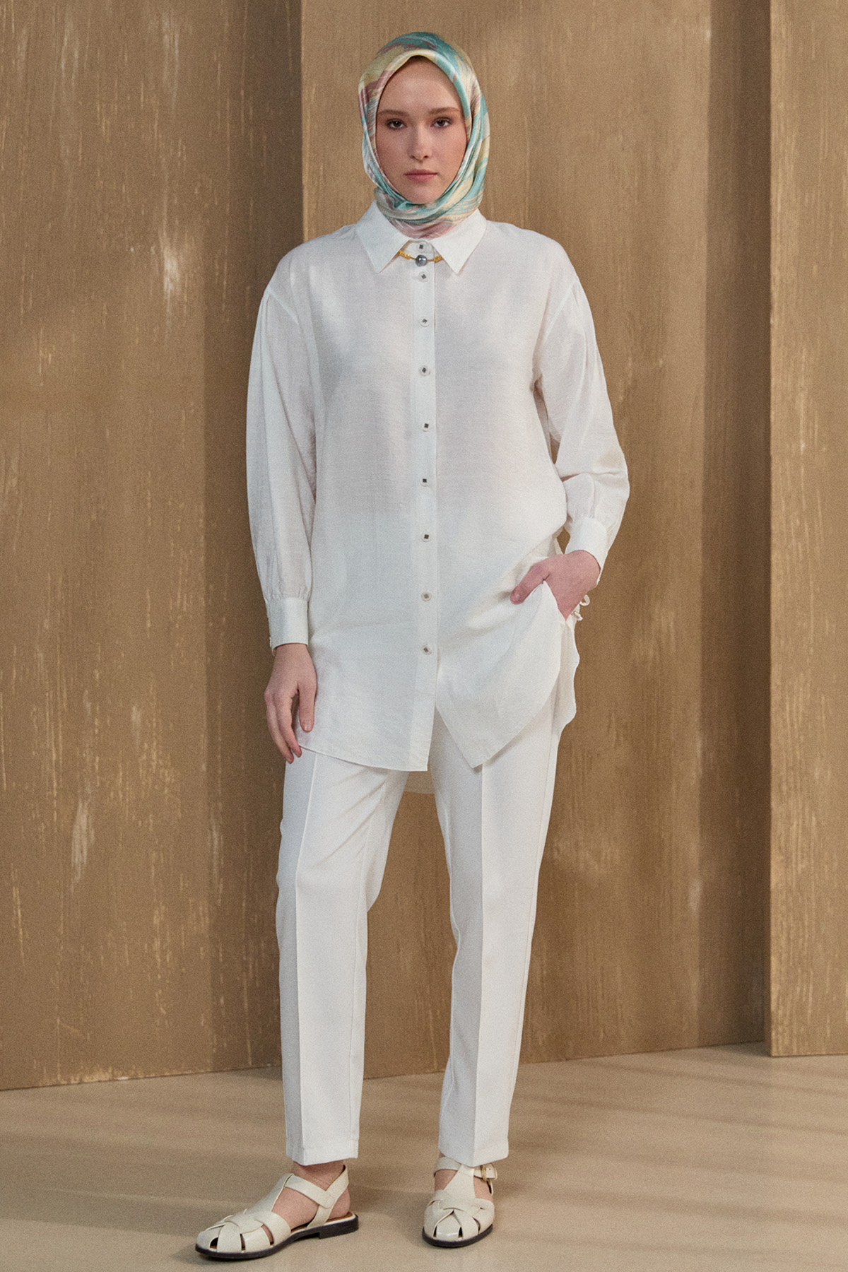 Bağlama Detaylı Çizgi Dokulu Tunik, Tesettür Giyim