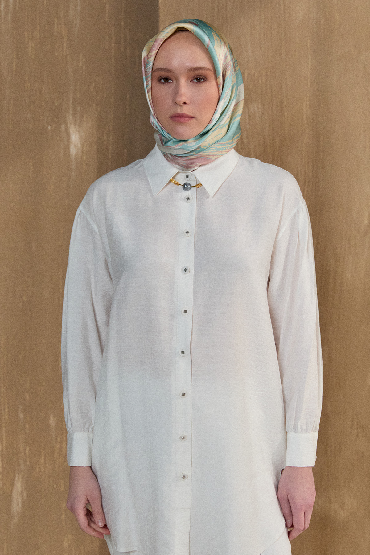 Bağlama Detaylı Çizgi Dokulu Tunik, Tesettür Giyim