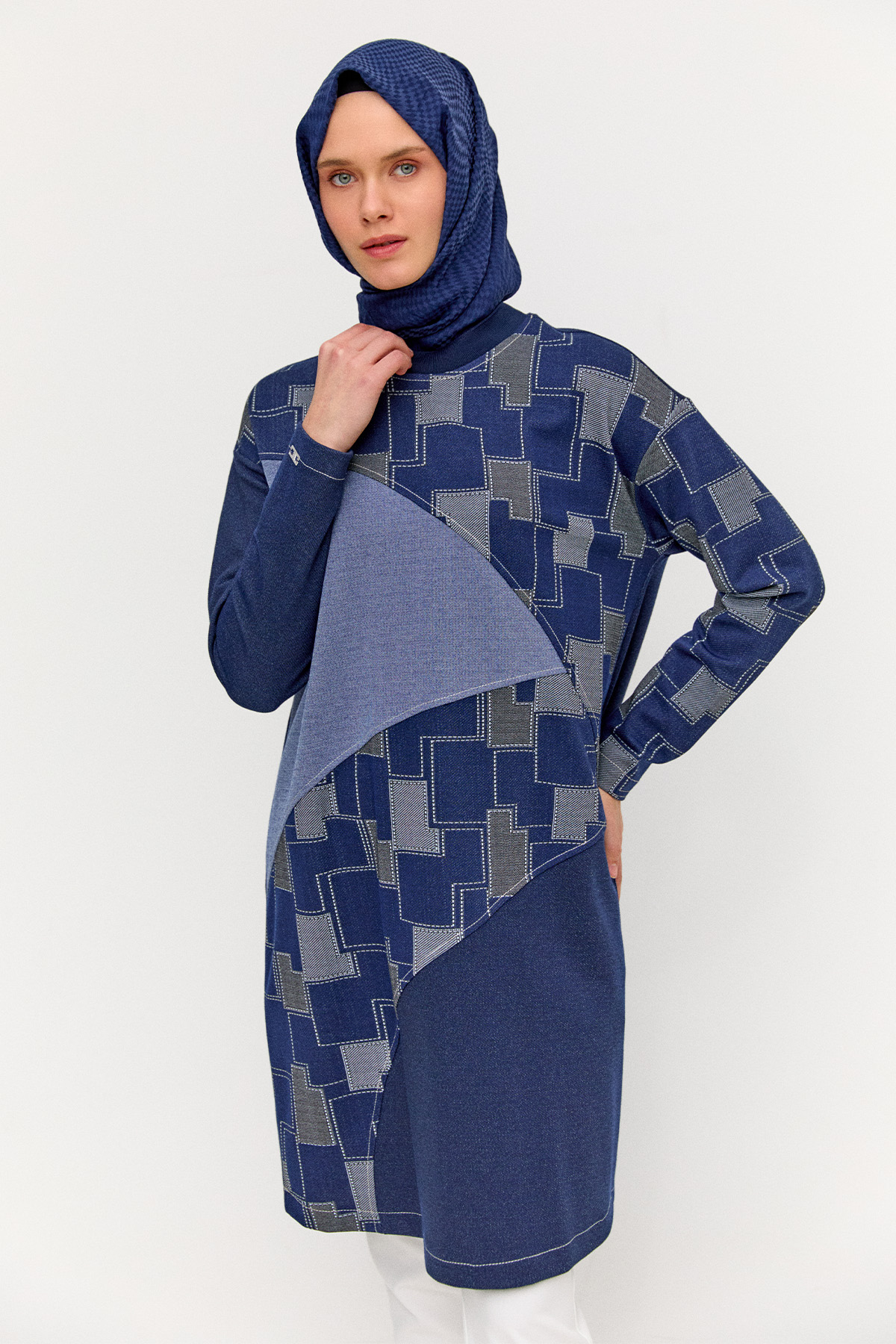 Blok Desenli Spor Tunik, Tesettür Giyim