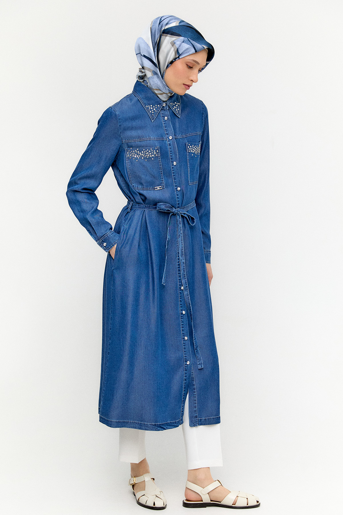 Kuşaklı Pamuk Uzun Tunik, Tesettür Giyim