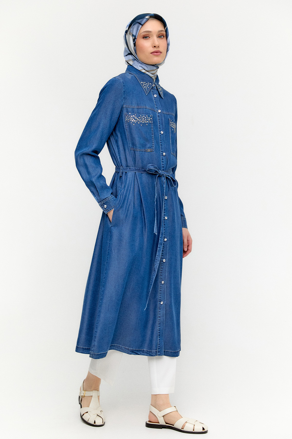 Kuşaklı Pamuk Uzun Tunik, Tesettür Giyim