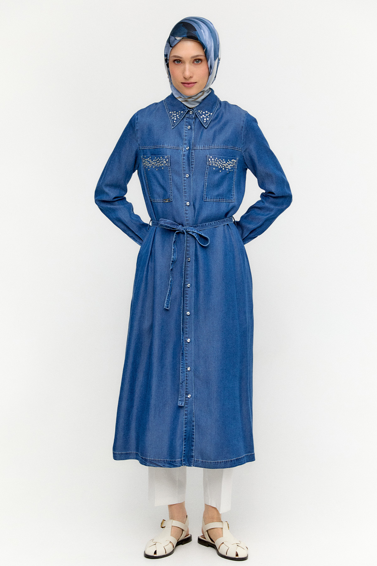 Kuşaklı Pamuk Uzun Tunik, Tesettür Giyim