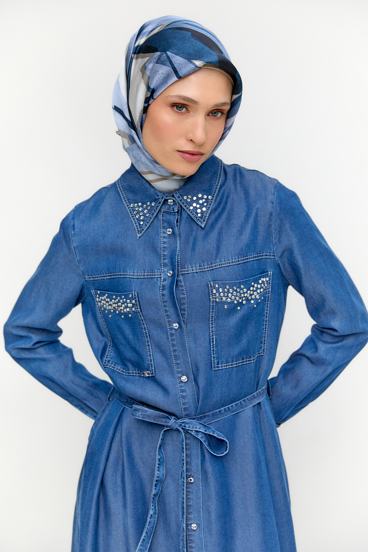 Kuşaklı Pamuk Uzun Tunik, Tesettür Giyim