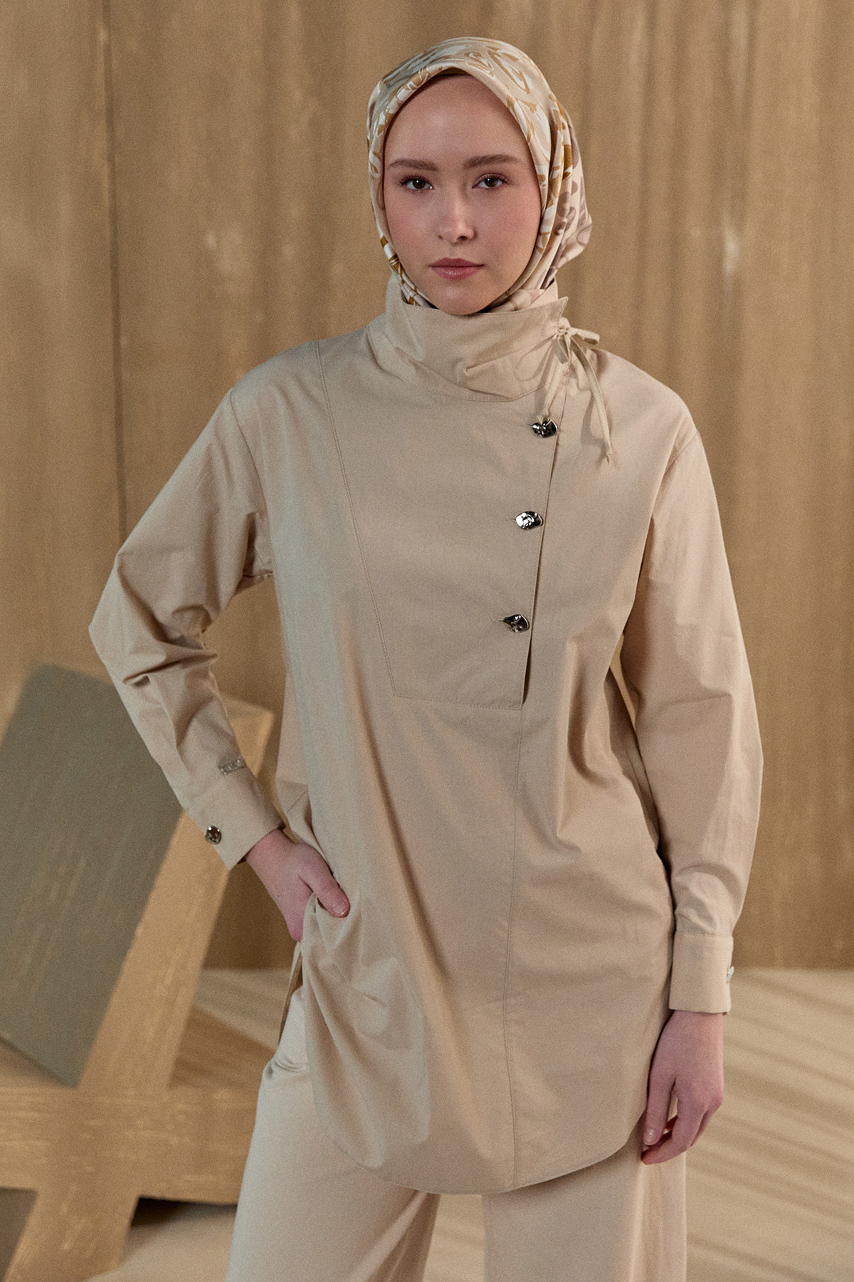 Yüksek Yakalı Pamuk Tunik, Tesettür Giyim