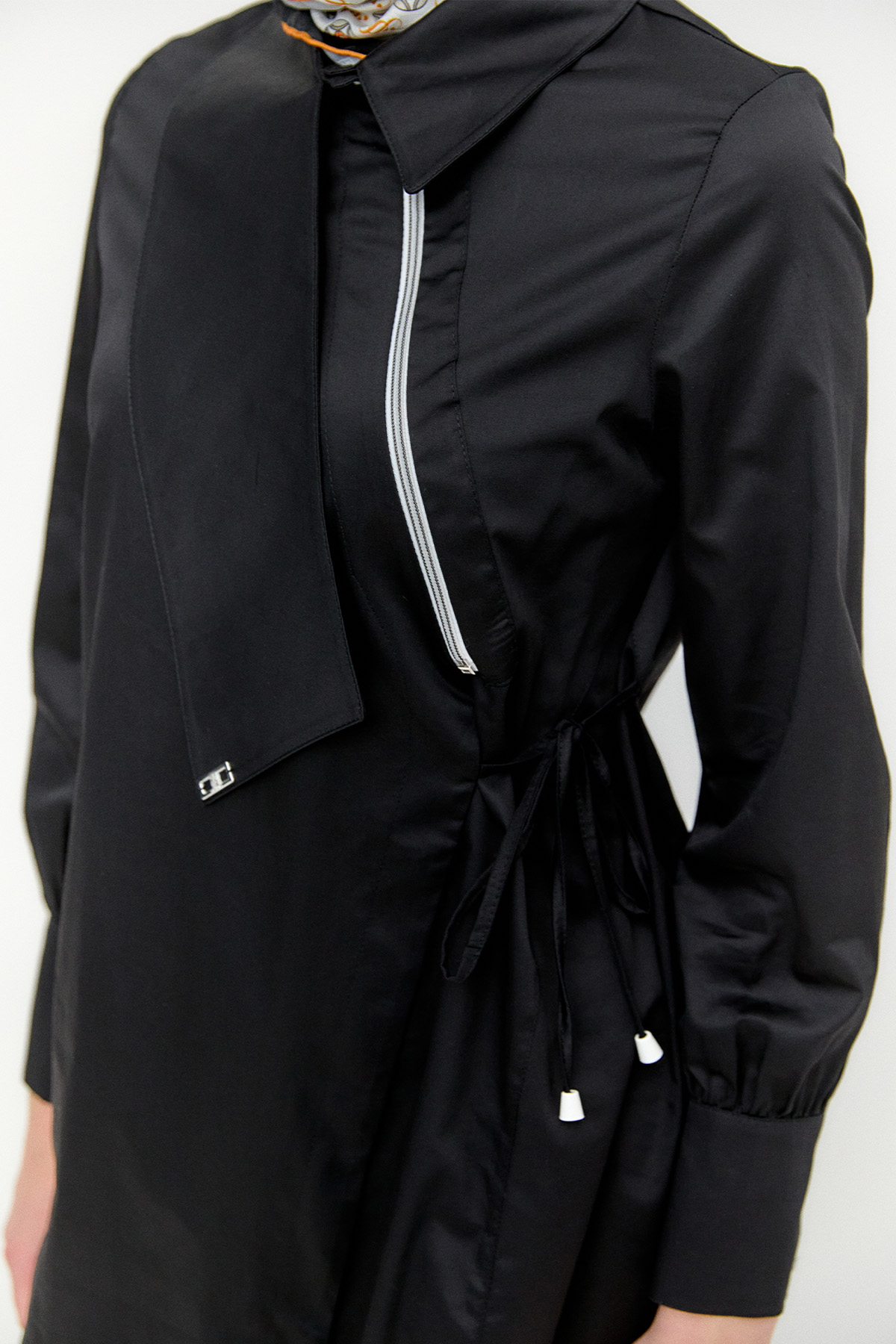 Asimetrik Yakalı Kuşaklı Pamuk Tunik, Tesettür Giyim