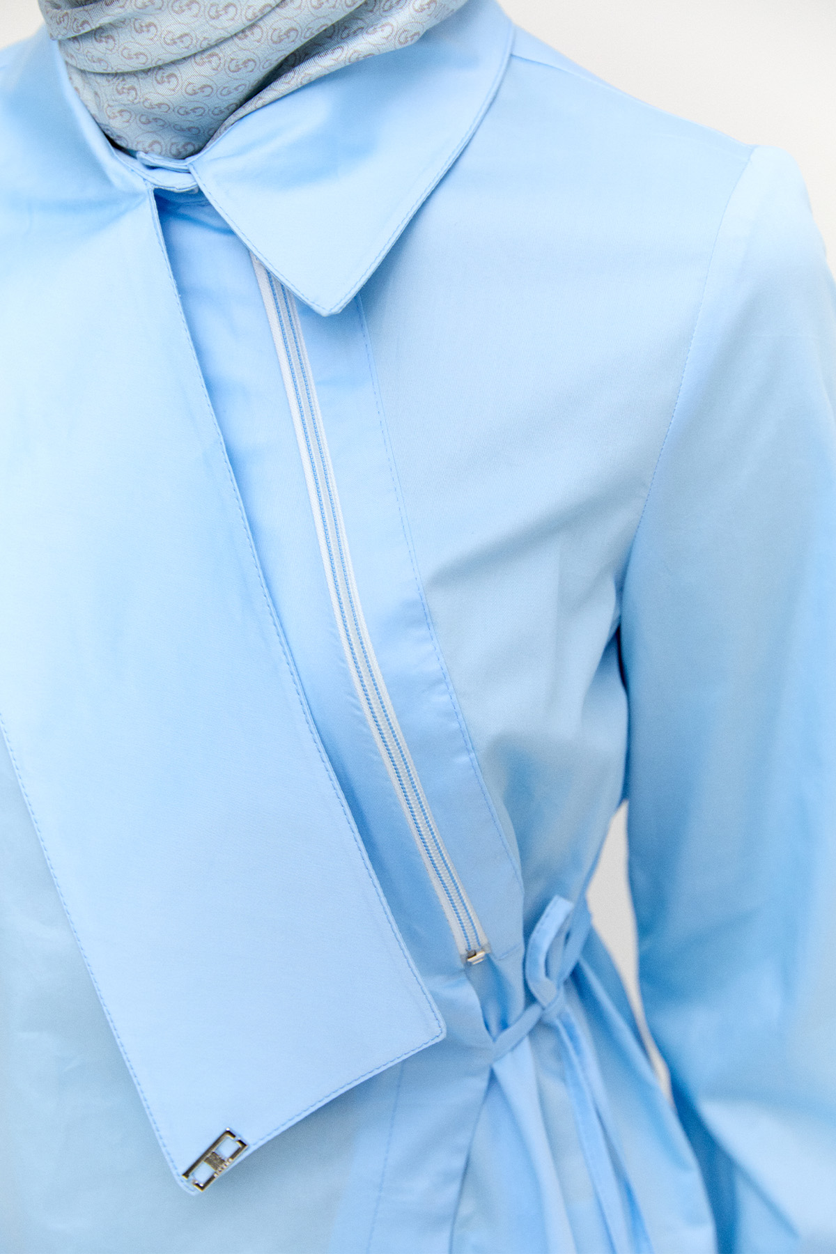 Asimetrik Yakalı Kuşaklı Pamuk Tunik, Tesettür Giyim