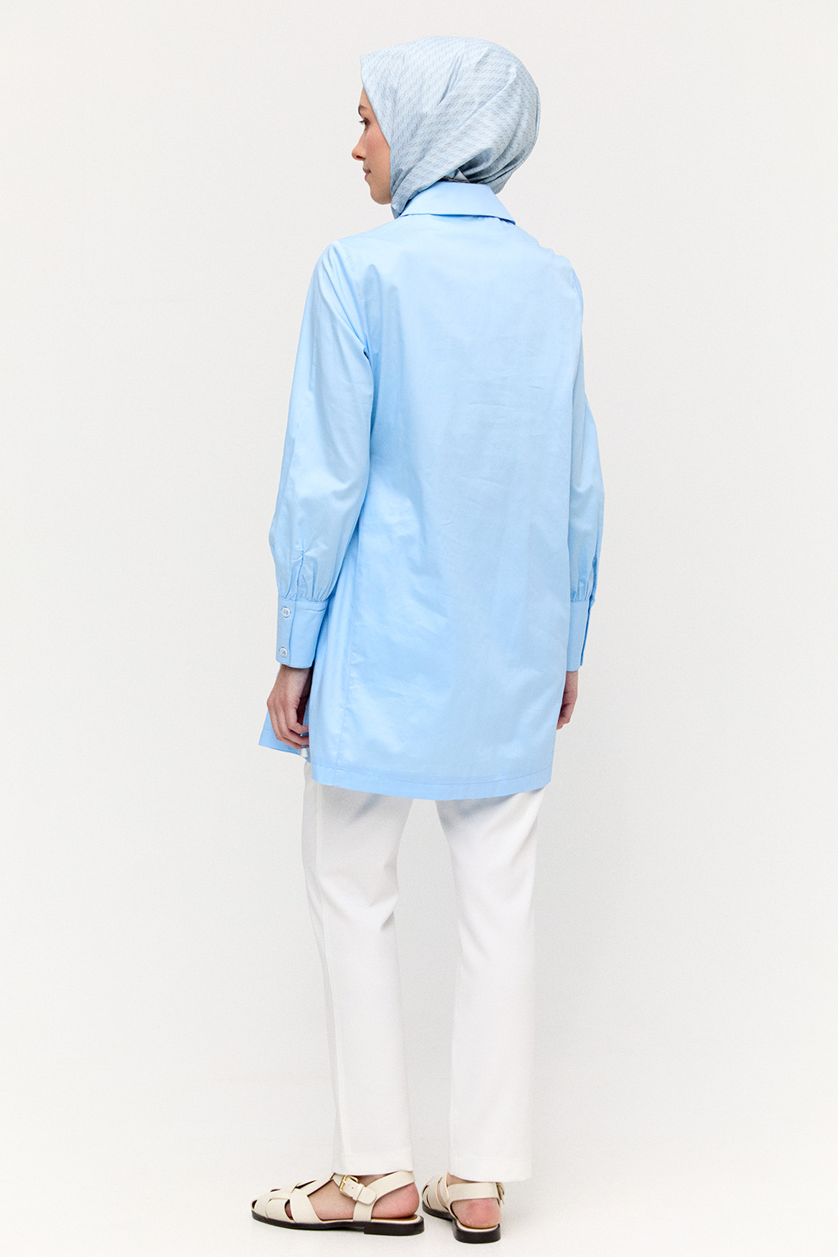 Asimetrik Yakalı Kuşaklı Pamuk Tunik, Tesettür Giyim