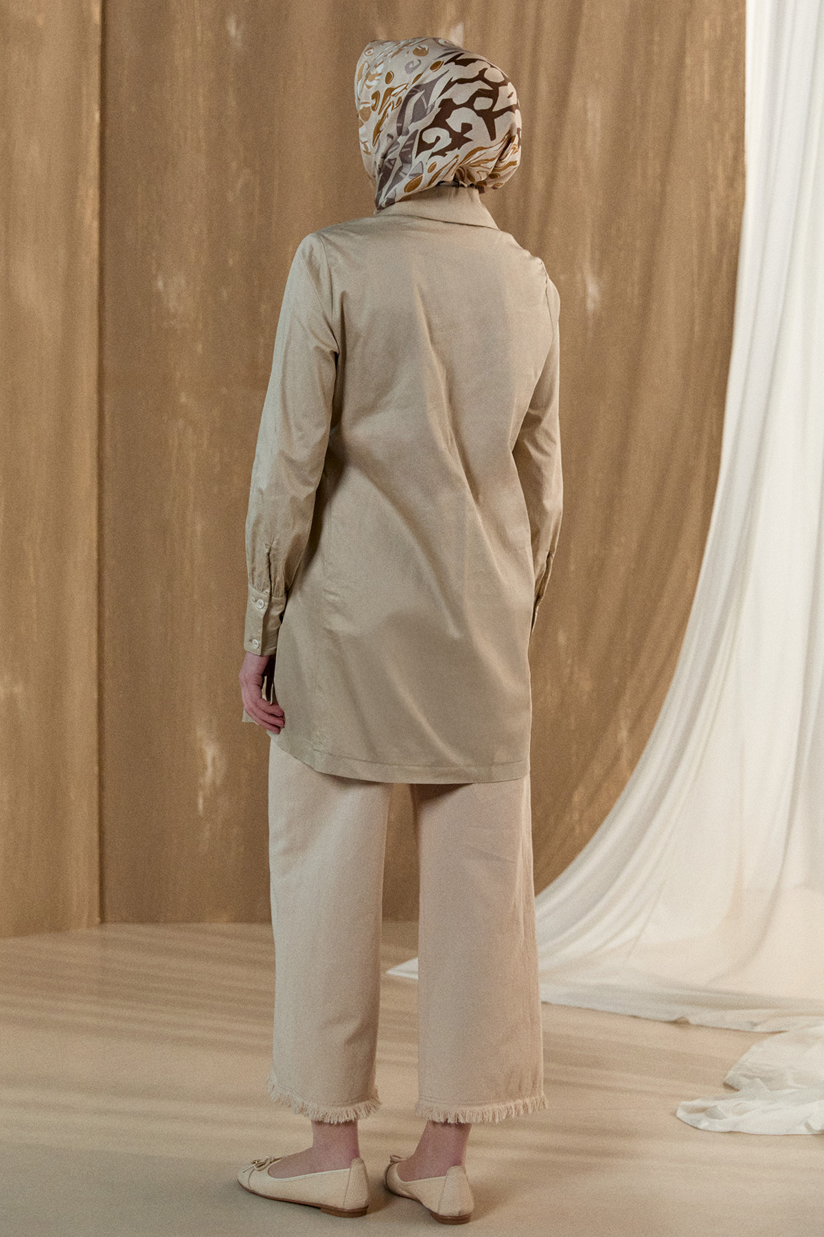 Asimetrik Yakalı Kuşaklı Pamuk Tunik, Tesettür Giyim