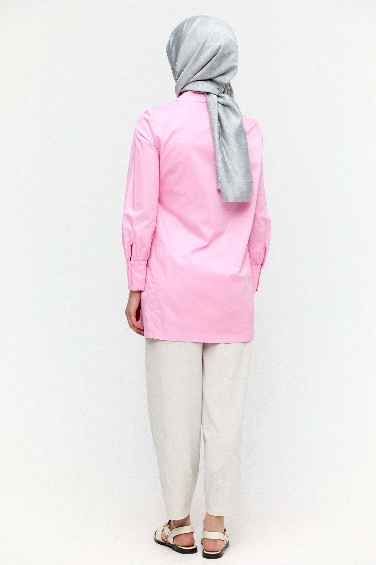 Asimetrik Yakalı Kuşaklı Pamuk Tunik, Tesettür Giyim