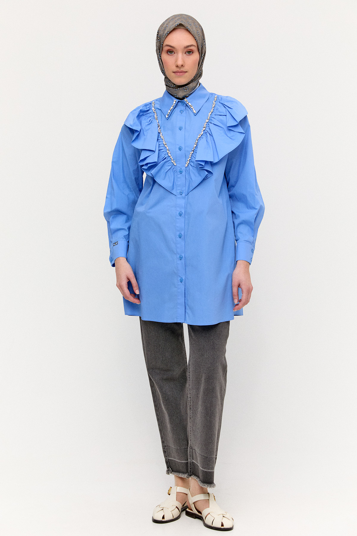 Volanlı Pamuk Tunik, Tesettür Giyim