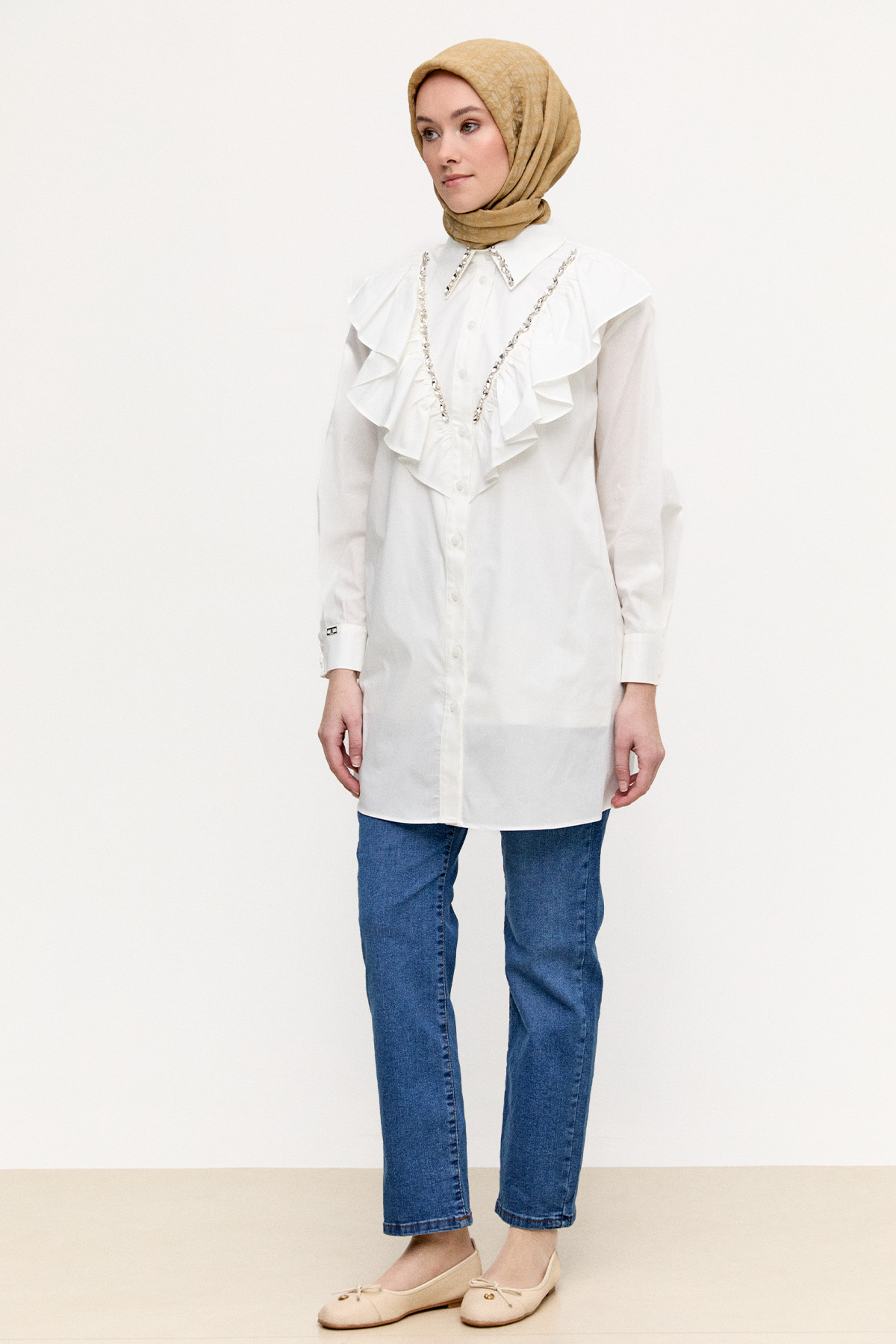 Volanlı Pamuk Tunik, Tesettür Giyim