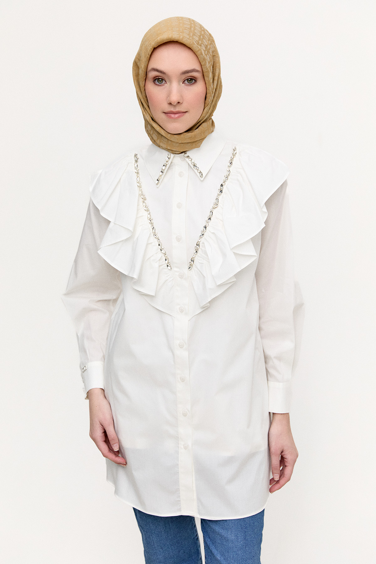 Volanlı Pamuk Tunik, Tesettür Giyim