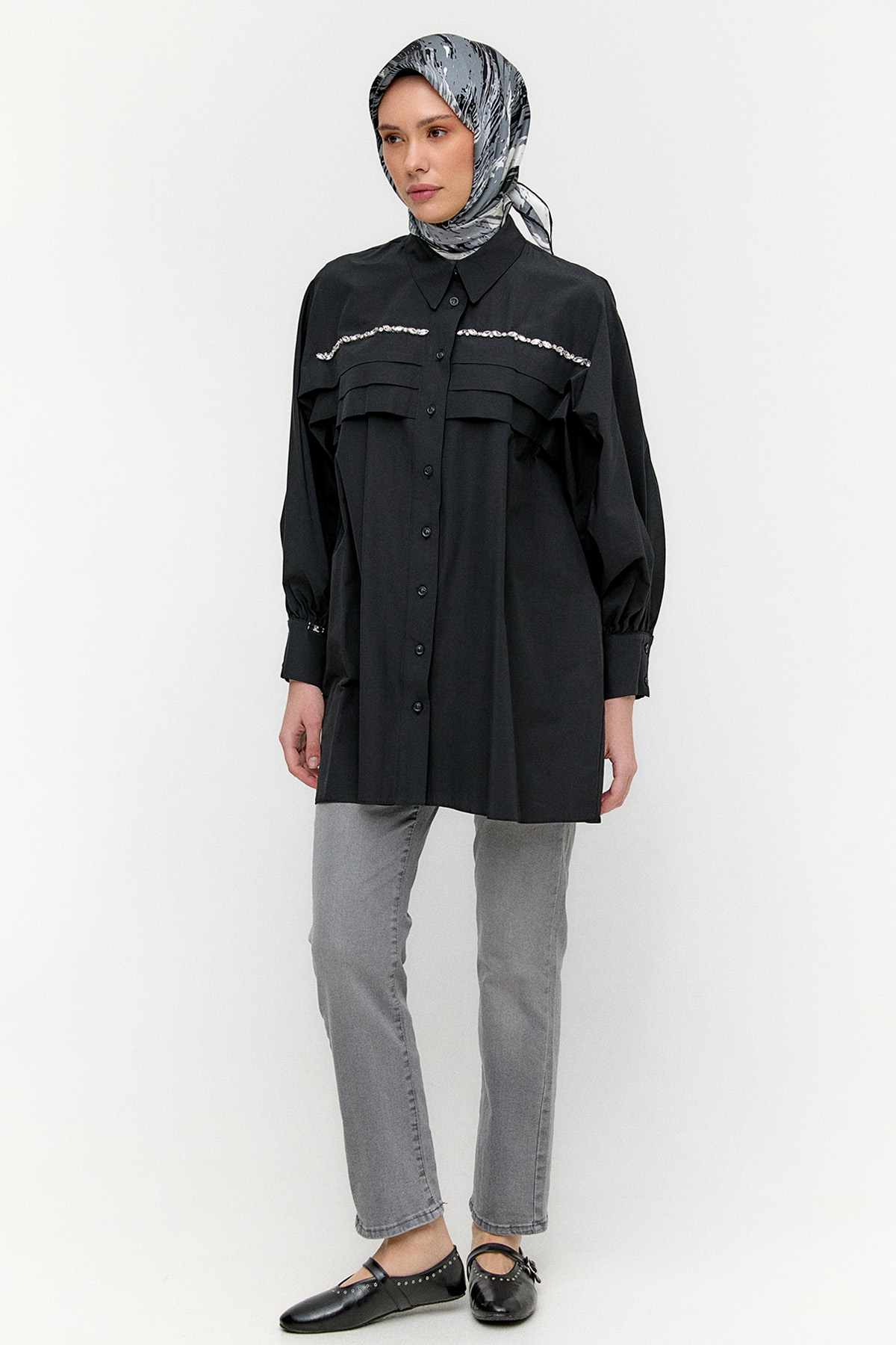 Taşlı Allerli Pamuklu Tunik, Tesettür Giyim