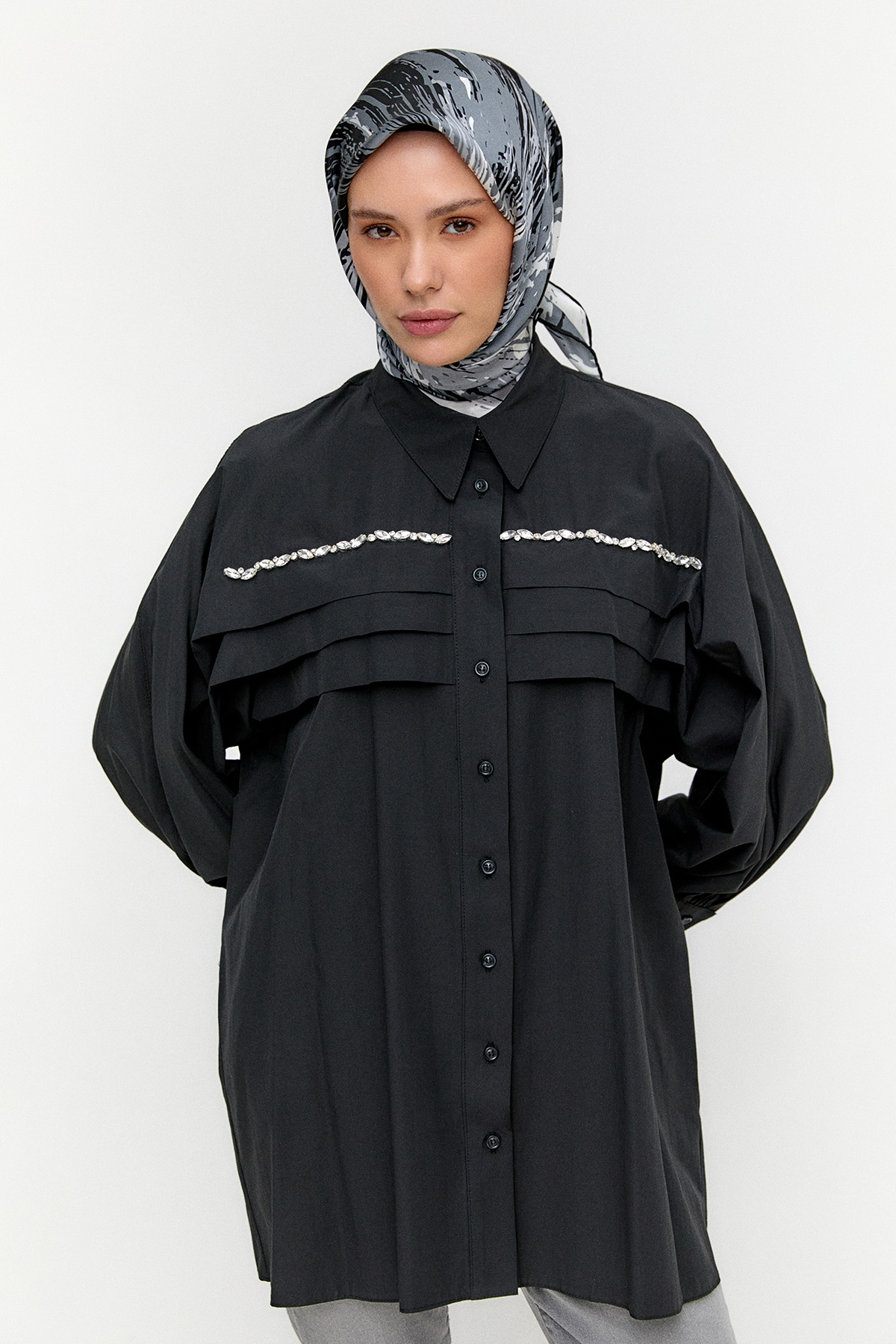 Taşlı Allerli Pamuklu Tunik, Tesettür Giyim