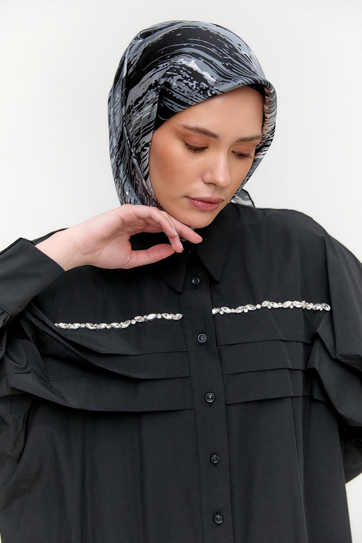 Taşlı Allerli Pamuklu Tunik, Tesettür Giyim