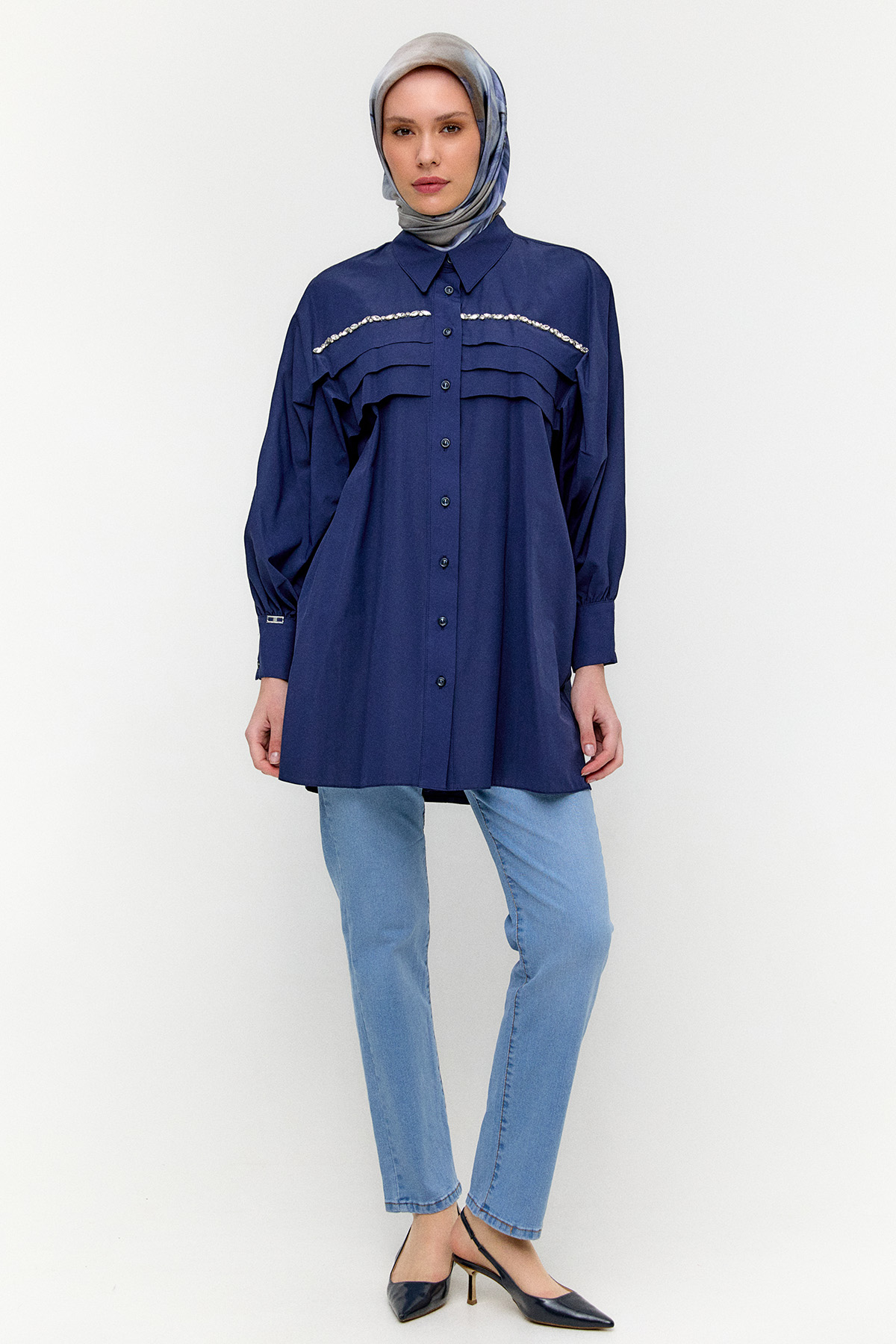 Taşlı Allerli Pamuklu Tunik, Tesettür Giyim