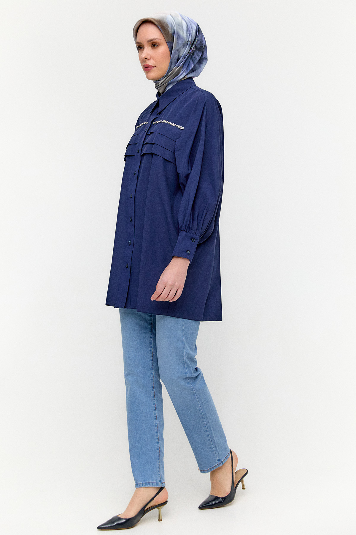 Taşlı Allerli Pamuklu Tunik, Tesettür Giyim