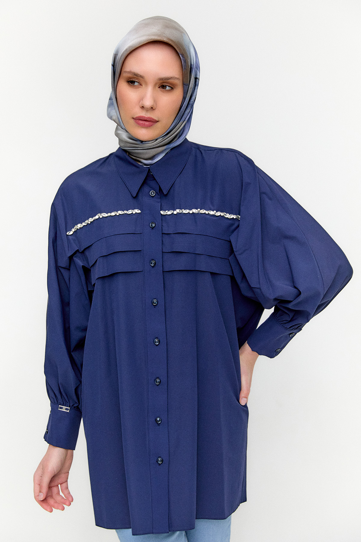 Taşlı Allerli Pamuklu Tunik, Tesettür Giyim