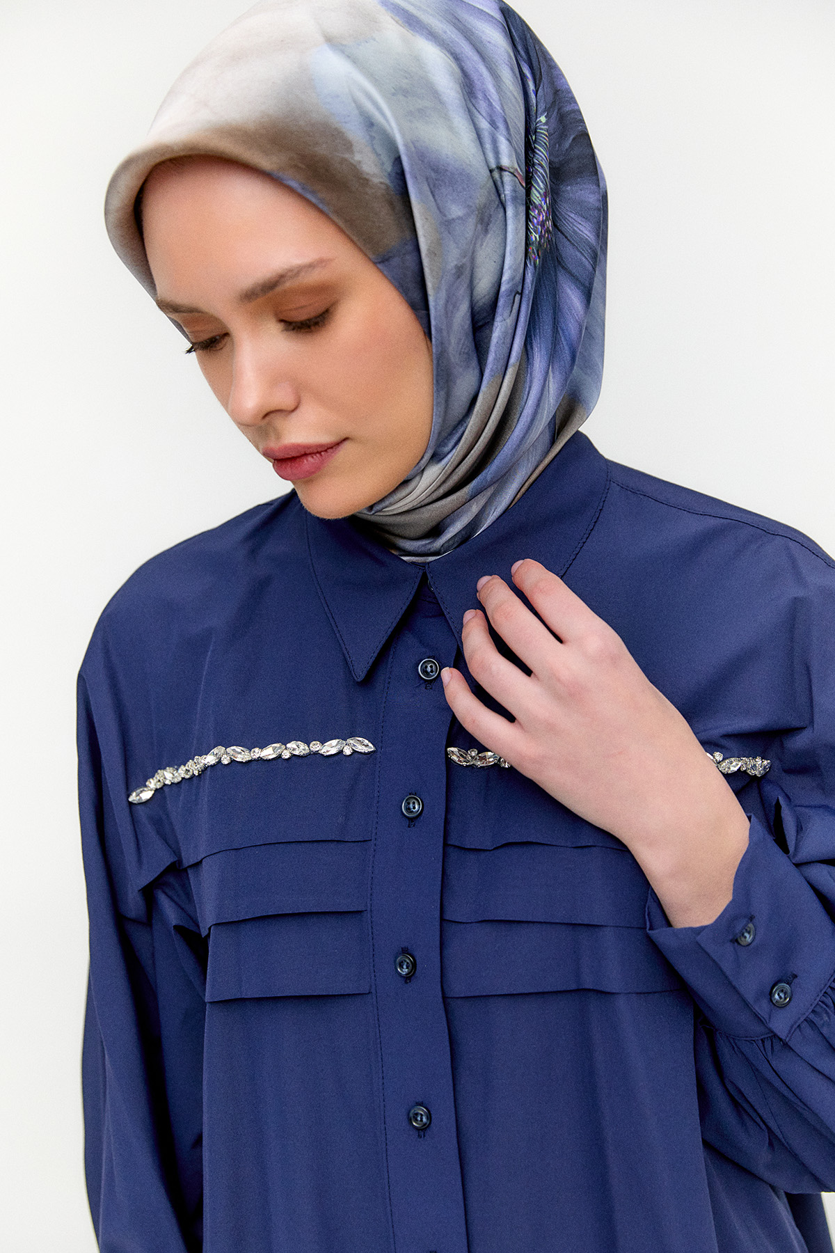 Taşlı Allerli Pamuklu Tunik, Tesettür Giyim