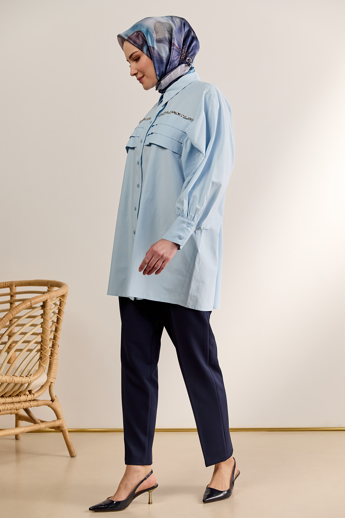 Taşlı Allerli Pamuklu Tunik, Tesettür Giyim