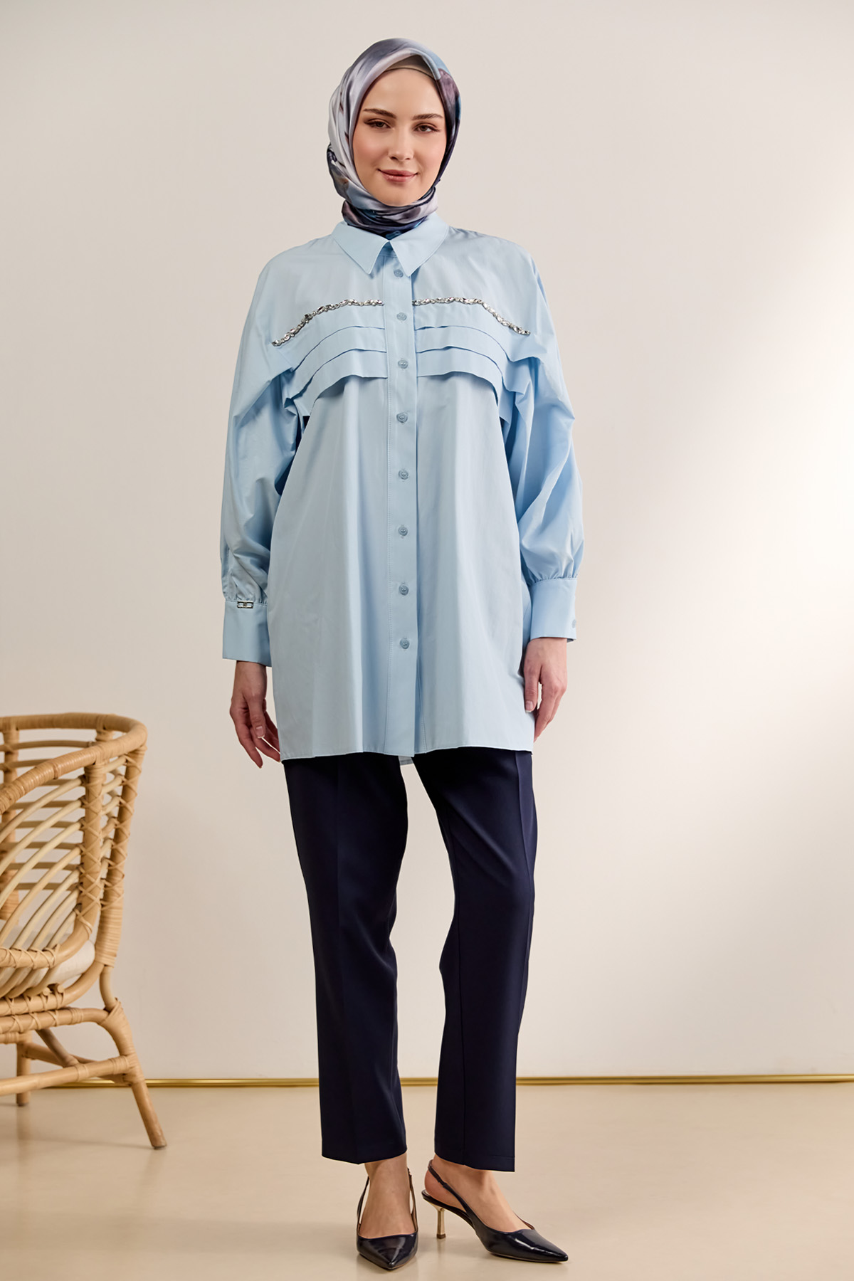 Taşlı Allerli Pamuklu Tunik, Tesettür Giyim