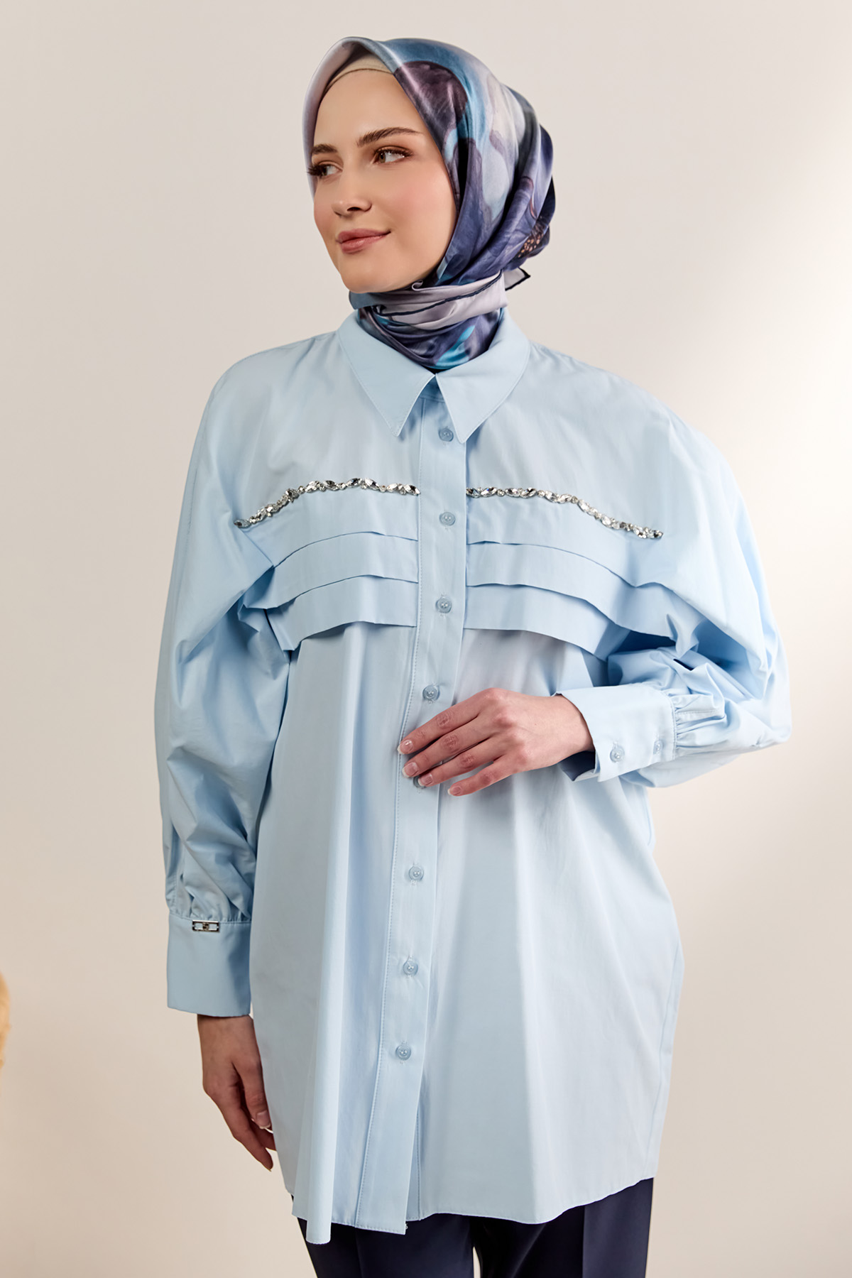 Taşlı Allerli Pamuklu Tunik, Tesettür Giyim