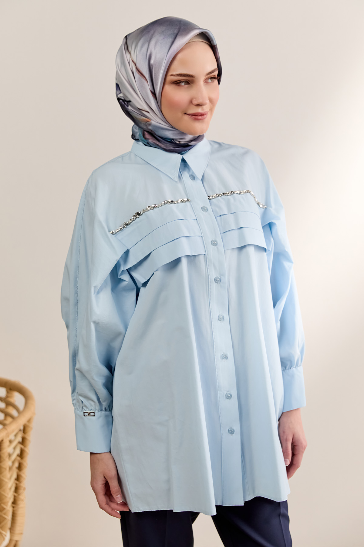 Taşlı Allerli Pamuklu Tunik, Tesettür Giyim