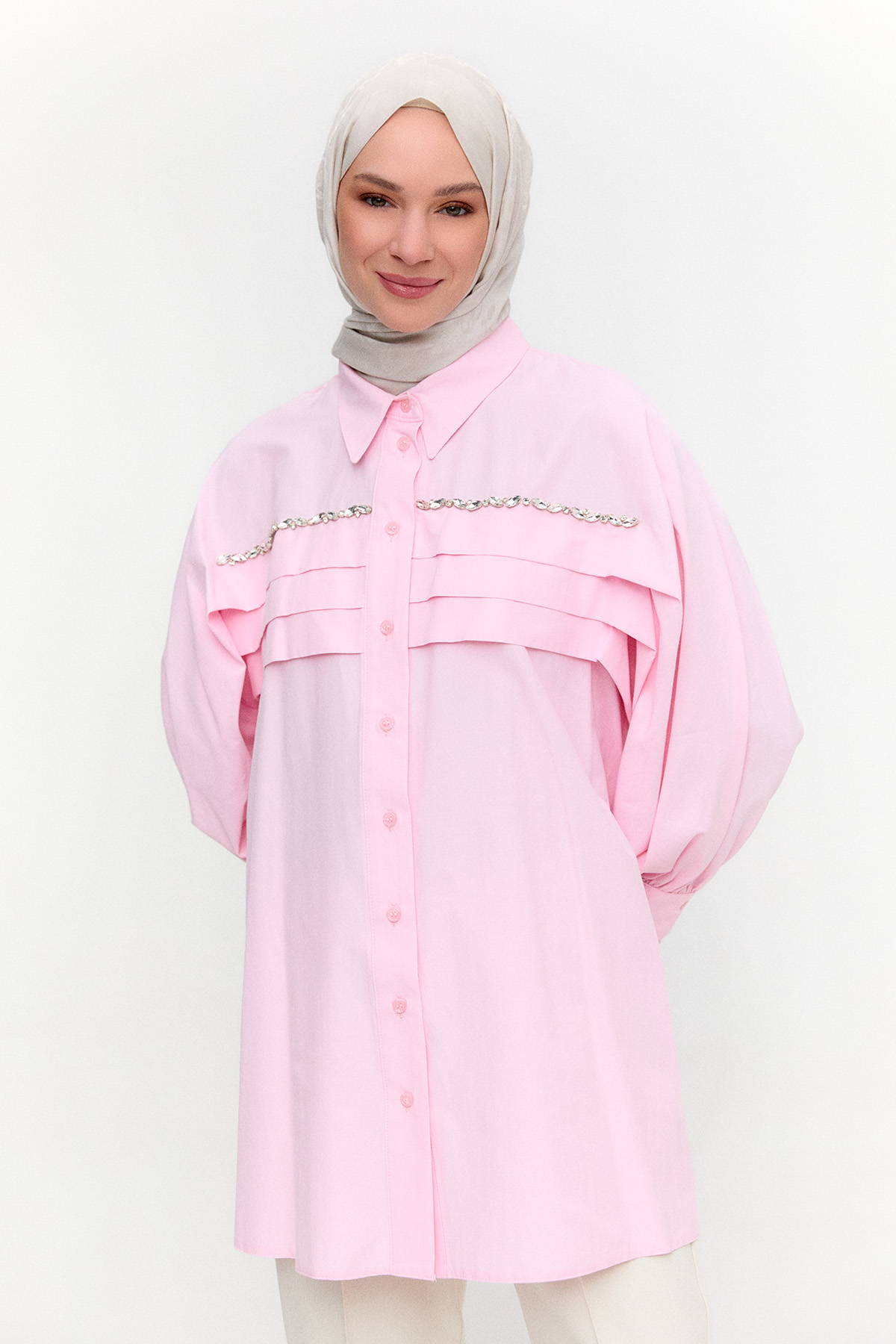 Taşlı Allerli Pamuklu Tunik, Tesettür Giyim