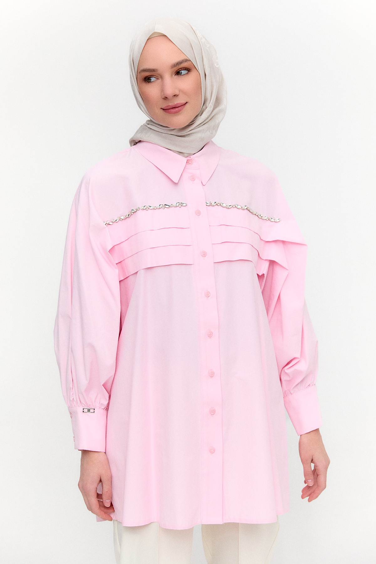 Taşlı Allerli Pamuklu Tunik, Tesettür Giyim