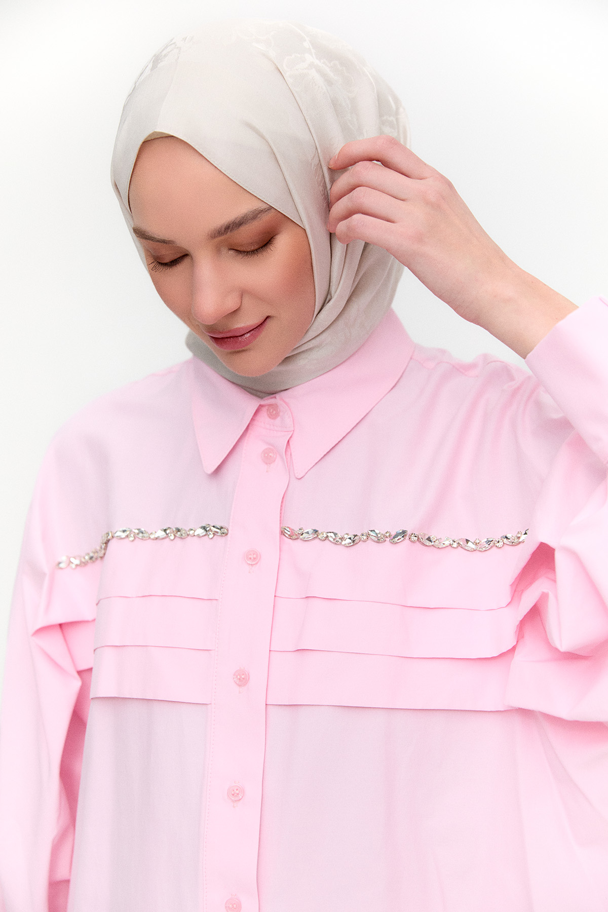 Taşlı Allerli Pamuklu Tunik, Tesettür Giyim