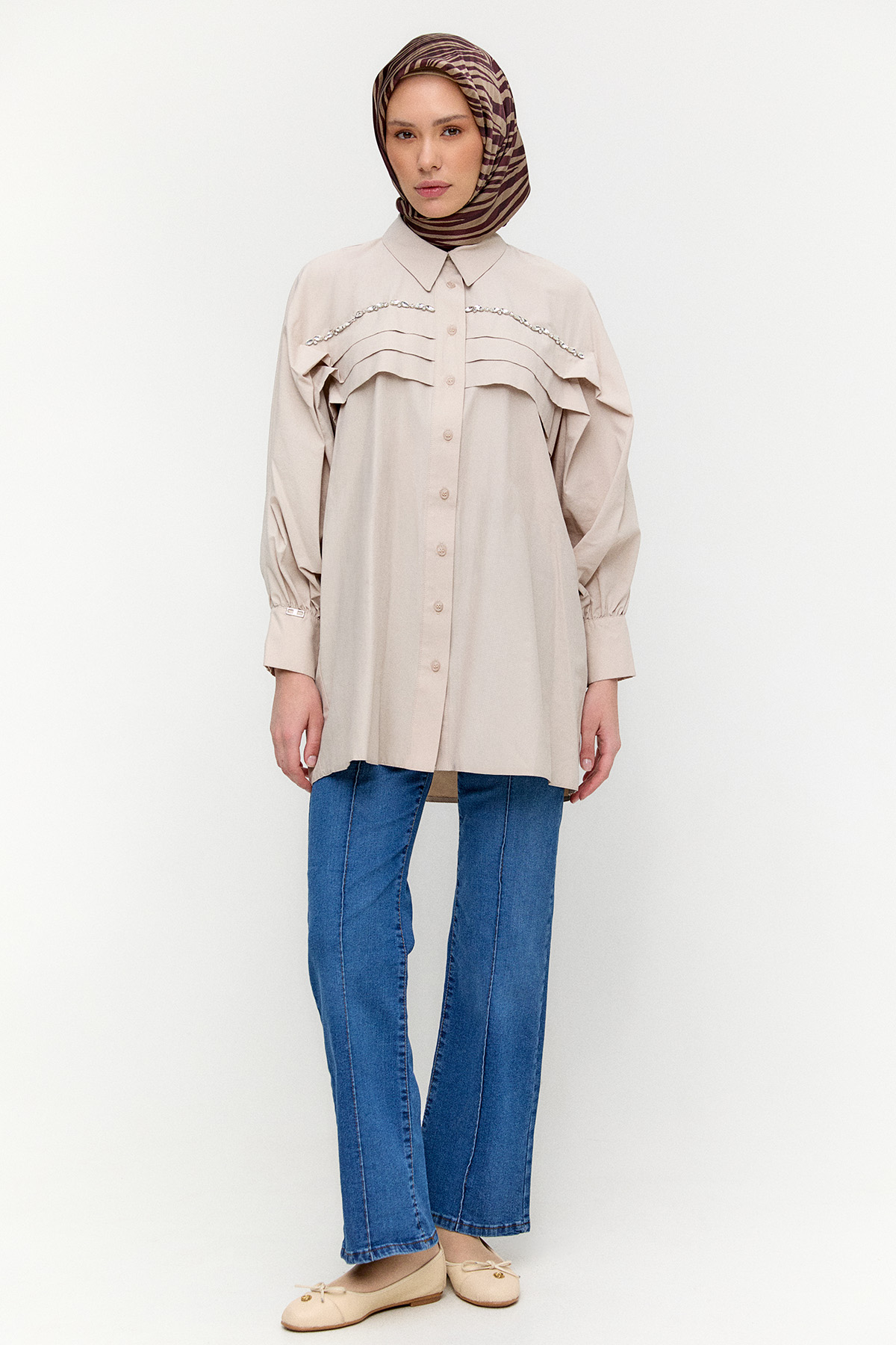 Taşlı Allerli Pamuklu Tunik, Tesettür Giyim