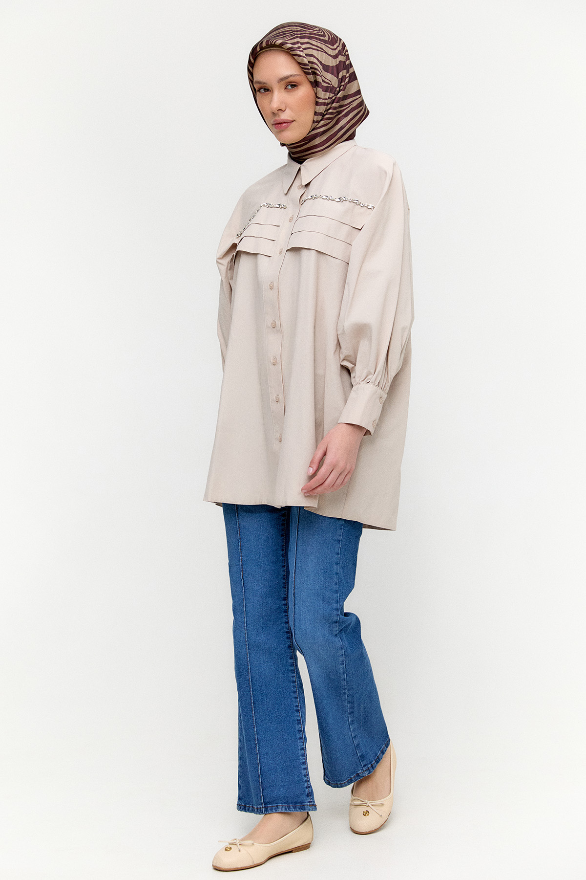 Taşlı Allerli Pamuklu Tunik, Tesettür Giyim