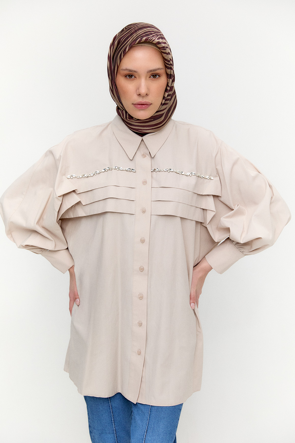 Taşlı Allerli Pamuklu Tunik, Tesettür Giyim